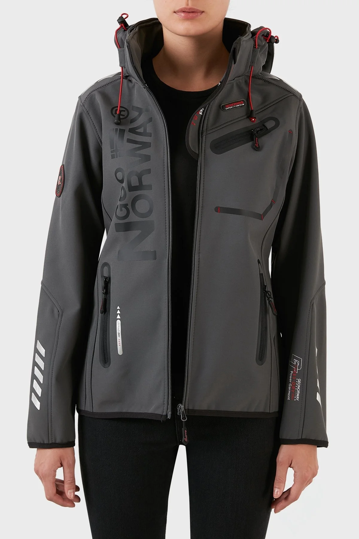 Norway Geographical Su Geçirmez 5000 mm Softshell Çıkarılabilir Kapüşonlu Bayan Mont REINE KOYU GRİ-SİYAH - 4