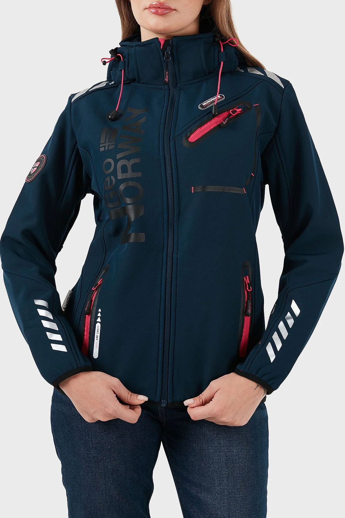 Norway Geographical Su Geçirmez 5000 mm Softshell Çıkarılabilir Kapüşonlu Bayan Mont REINE LACİVERT-PEMBE - 1