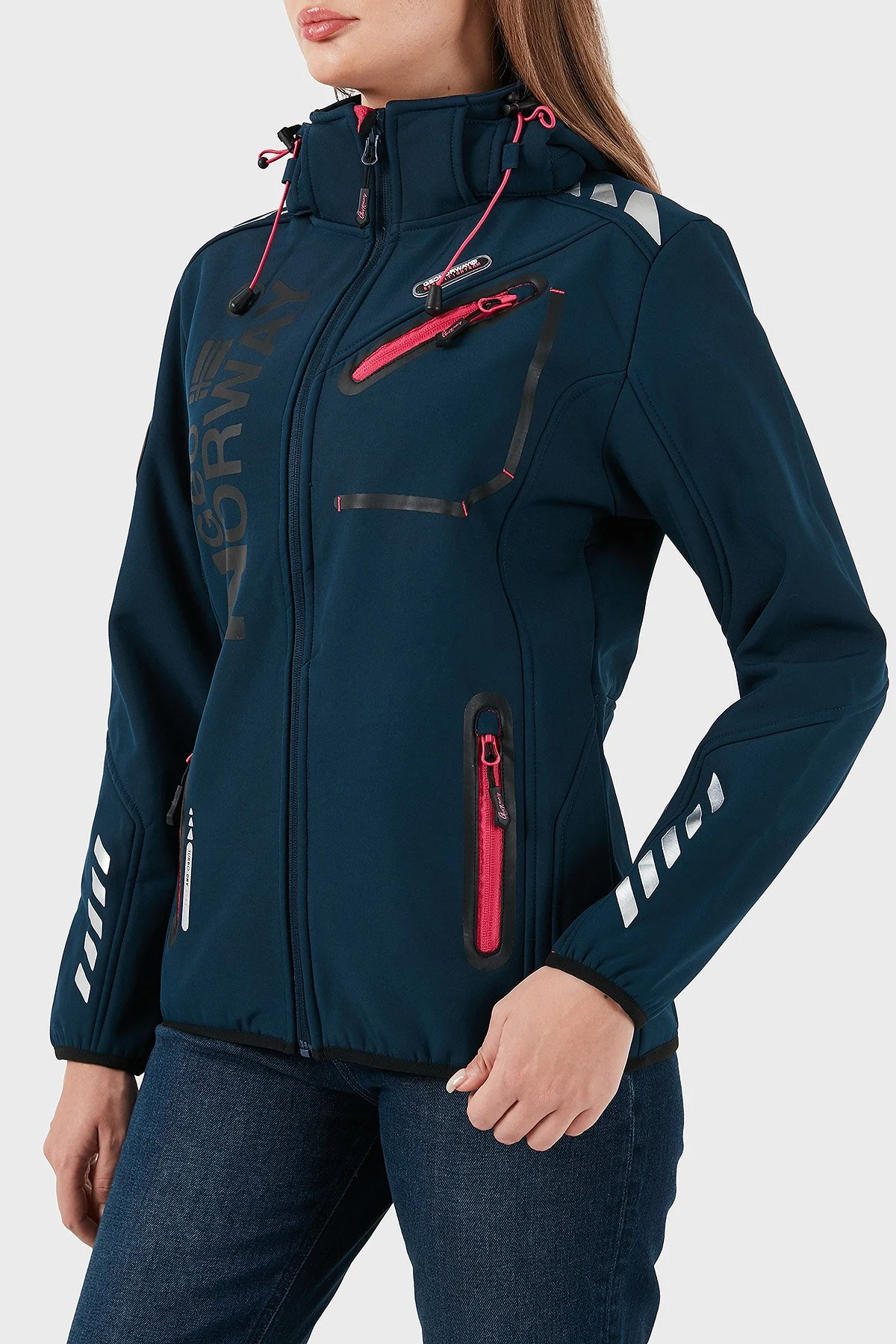 Norway Geographical Su Geçirmez 5000 mm Softshell Çıkarılabilir Kapüşonlu Bayan Mont REINE LACİVERT-PEMBE - 3