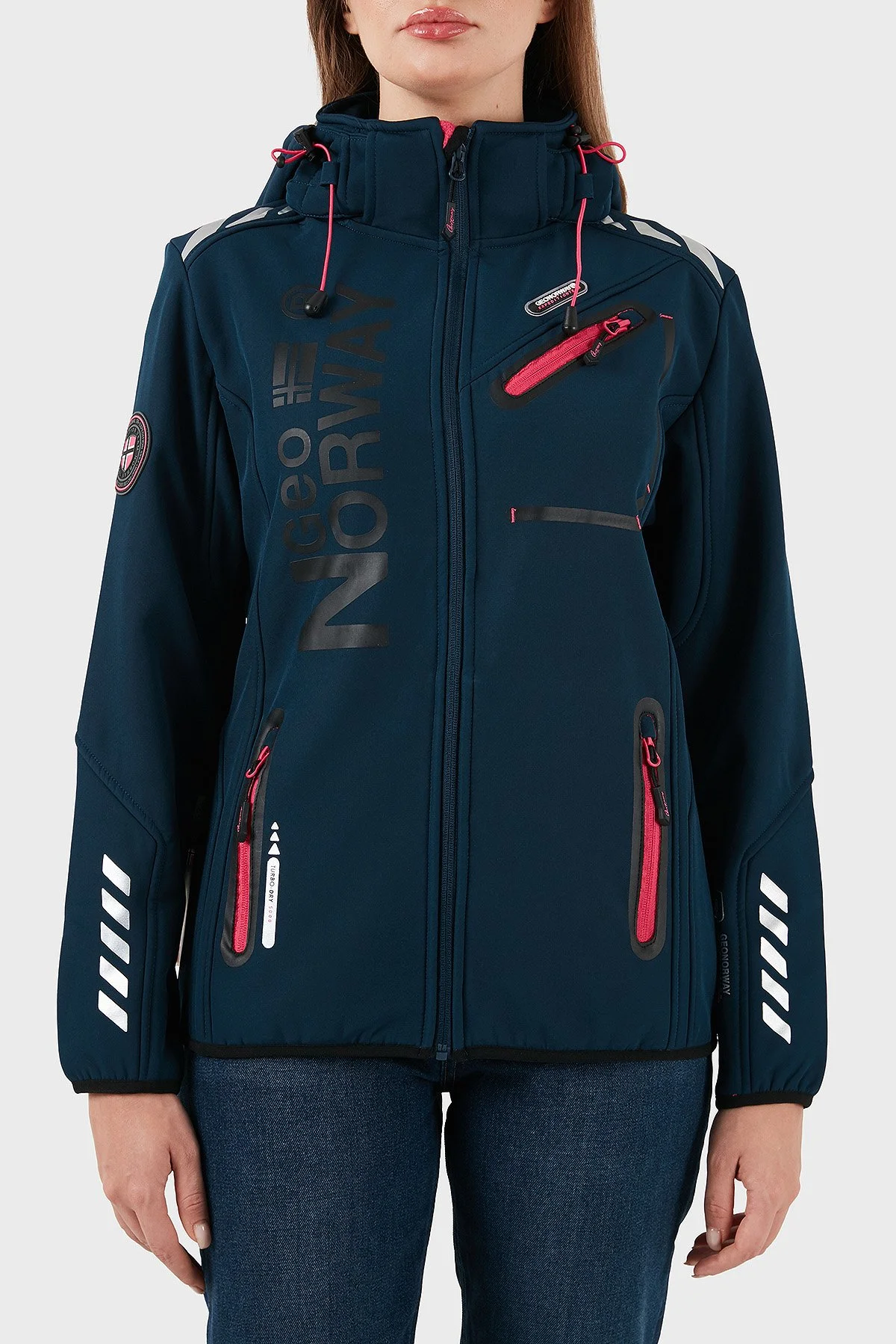 Norway Geographical Su Geçirmez 5000 mm Softshell Çıkarılabilir Kapüşonlu Bayan Mont REINE LACİVERT-PEMBE - 4