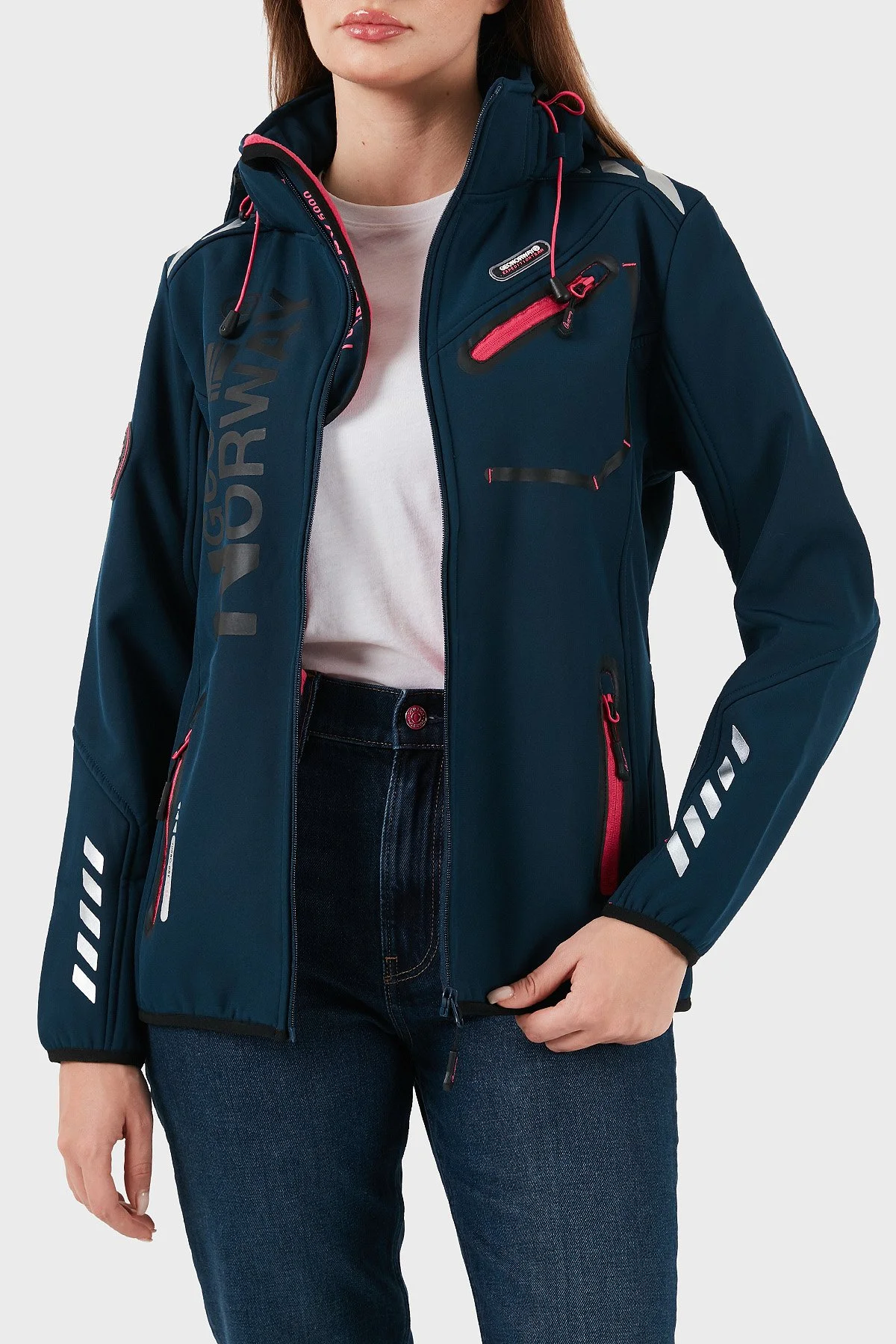 Norway Geographical Su Geçirmez 5000 mm Softshell Çıkarılabilir Kapüşonlu Bayan Mont REINE LACİVERT-PEMBE - 5