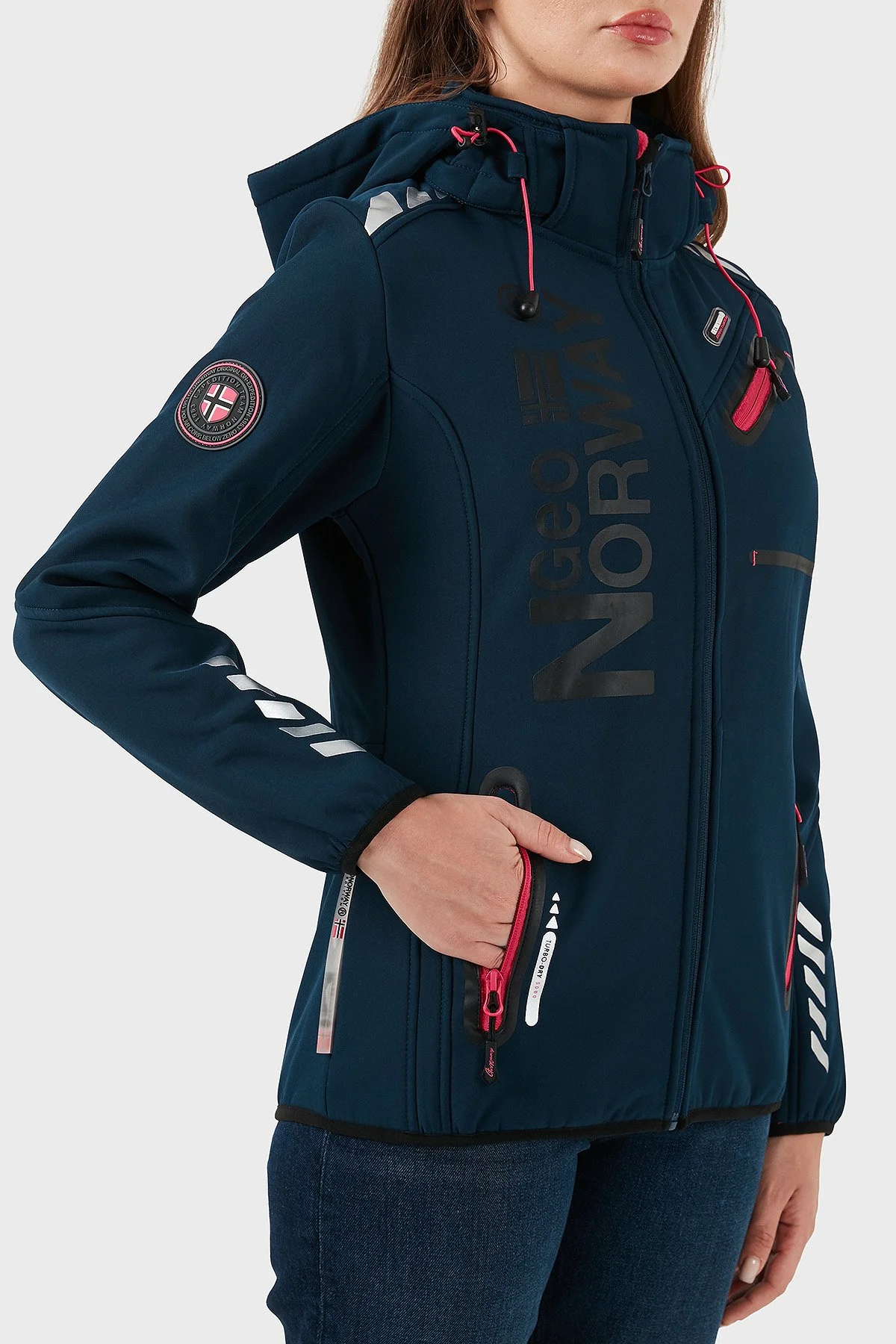 Norway Geographical Su Geçirmez 5000 mm Softshell Çıkarılabilir Kapüşonlu Bayan Mont REINE LACİVERT-PEMBE - 6