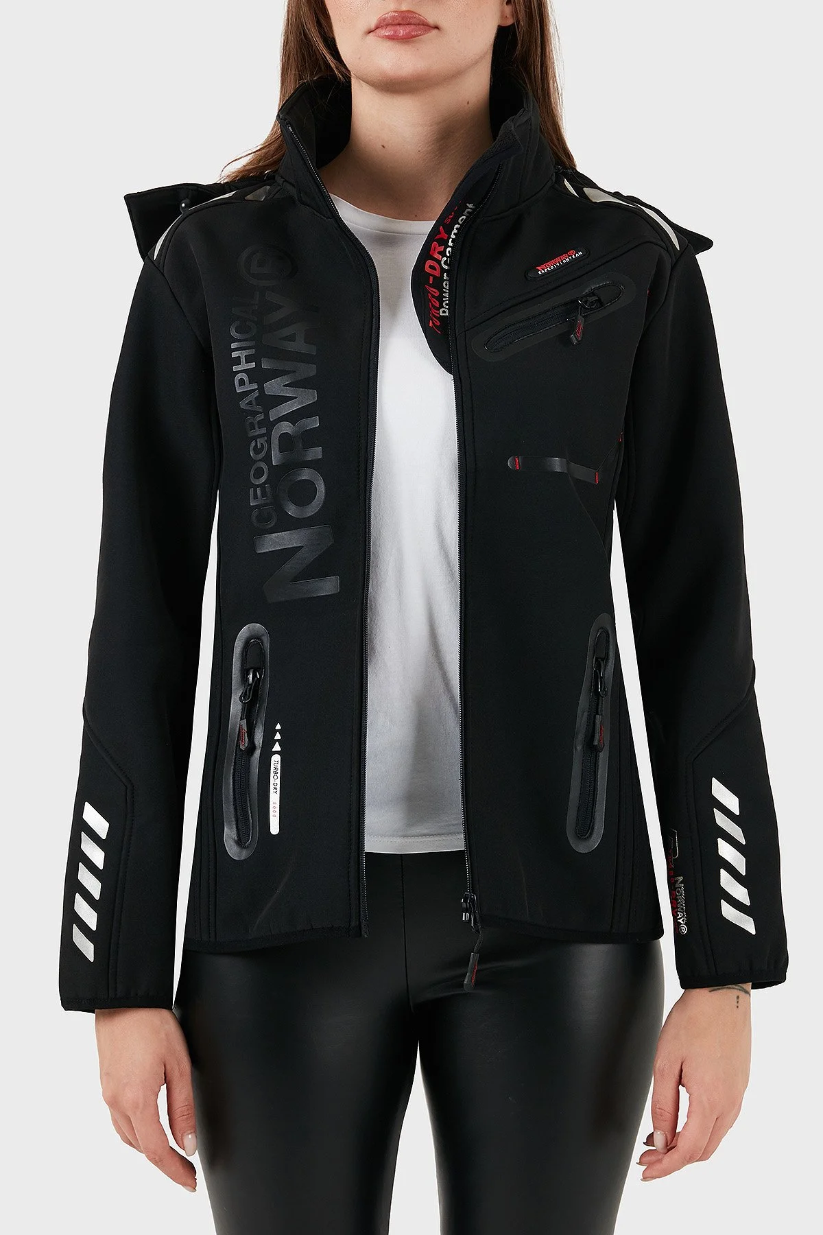 Norway Geographical Su Geçirmez 5000 mm Softshell Çıkarılabilir Kapüşonlu Bayan Mont REINE SİYAH-KIRMIZI - 1