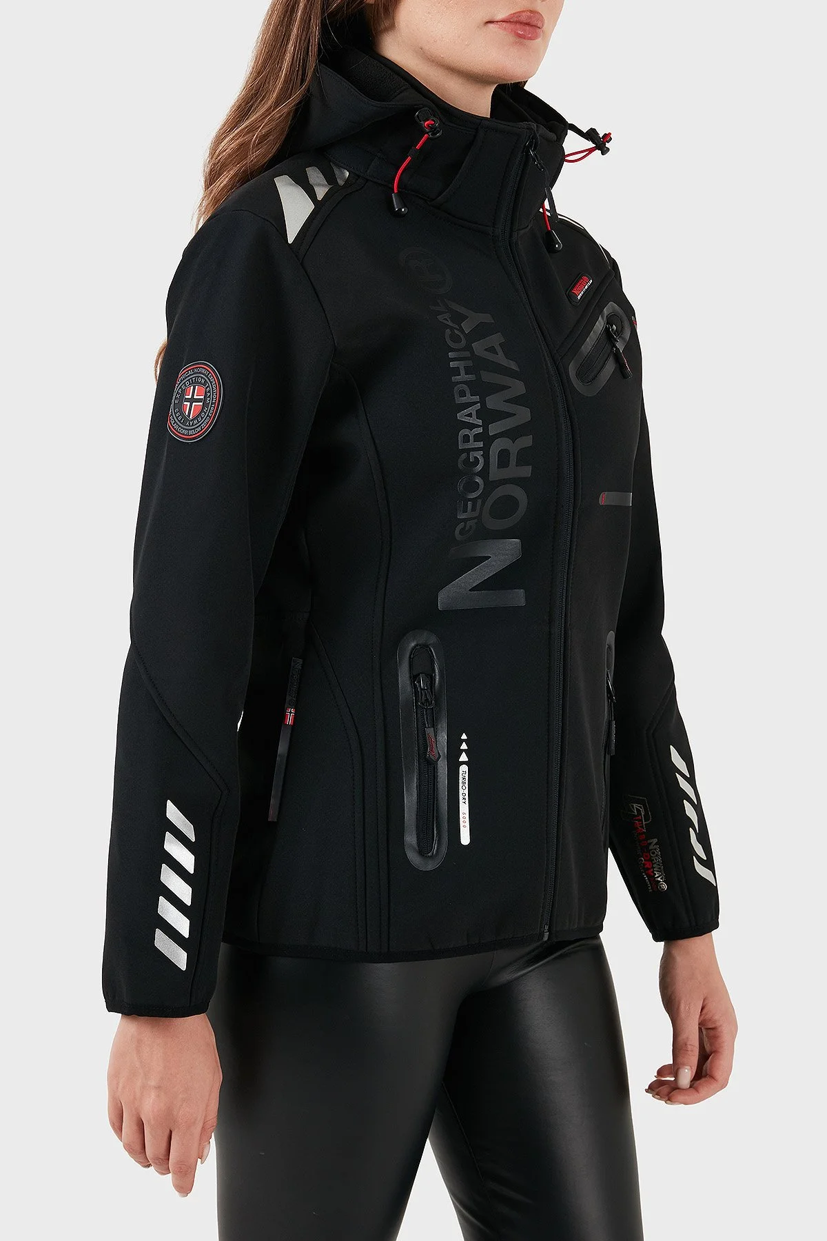 Norway Geographical Su Geçirmez 5000 mm Softshell Çıkarılabilir Kapüşonlu Bayan Mont REINE SİYAH-KIRMIZI - 4