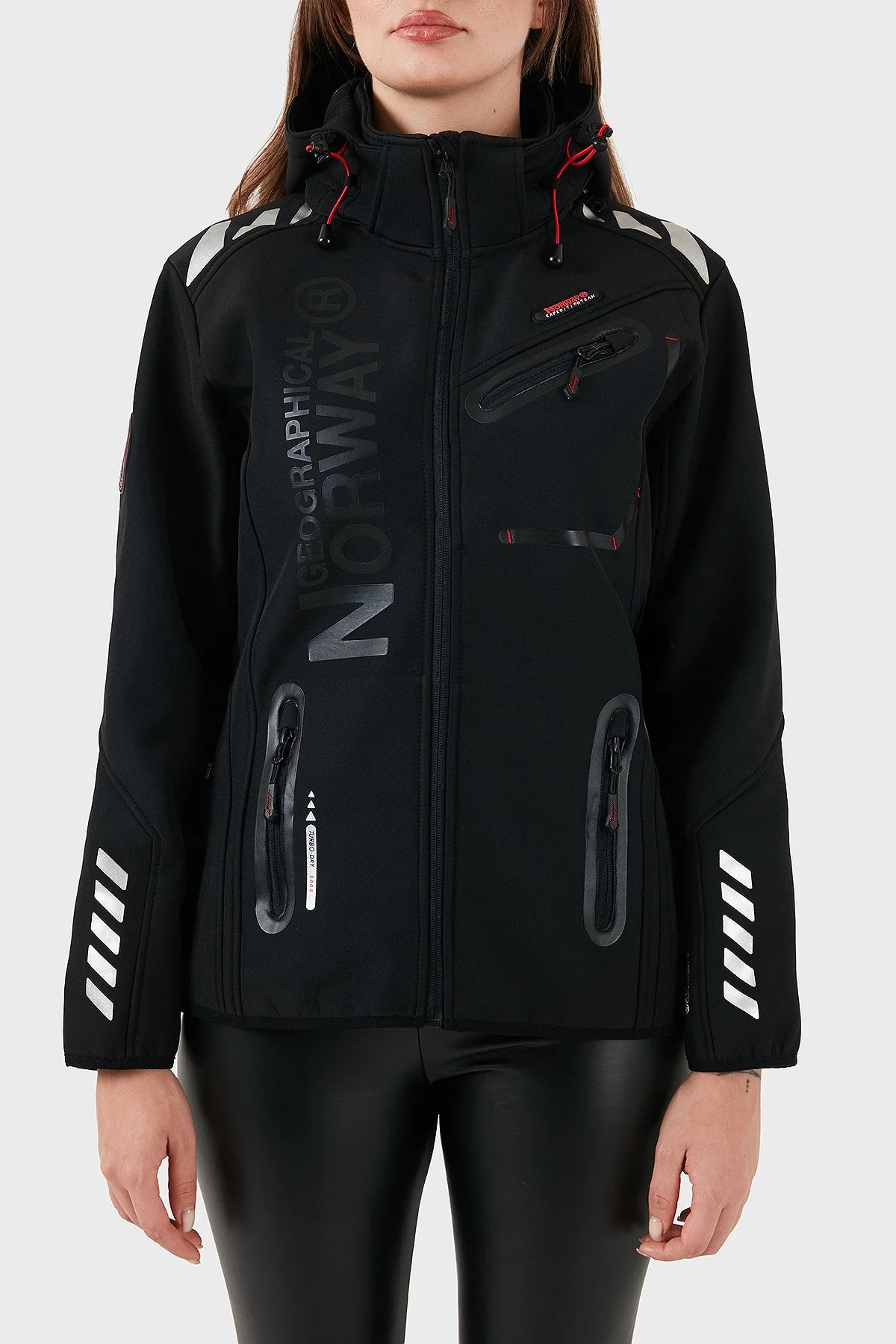 Norway Geographical Su Geçirmez 5000 mm Softshell Çıkarılabilir Kapüşonlu Bayan Mont REINE SİYAH-KIRMIZI - 5