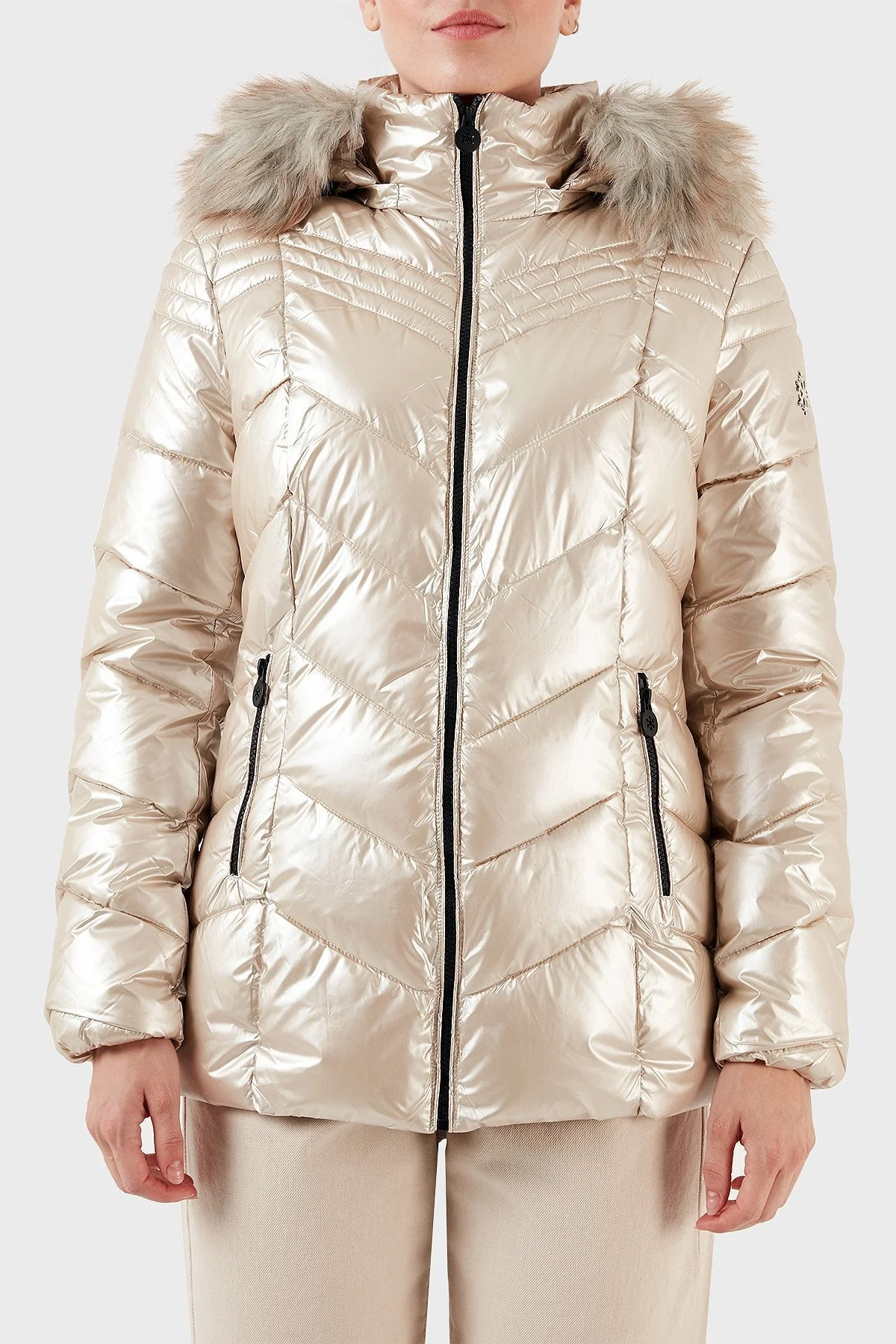 Norway Geographical Su Geçirmez Isı Yalıtımlı Çıkarılabilir Kapüşonlu Softshell Bayan Mont BOSHINY BEJ - 1