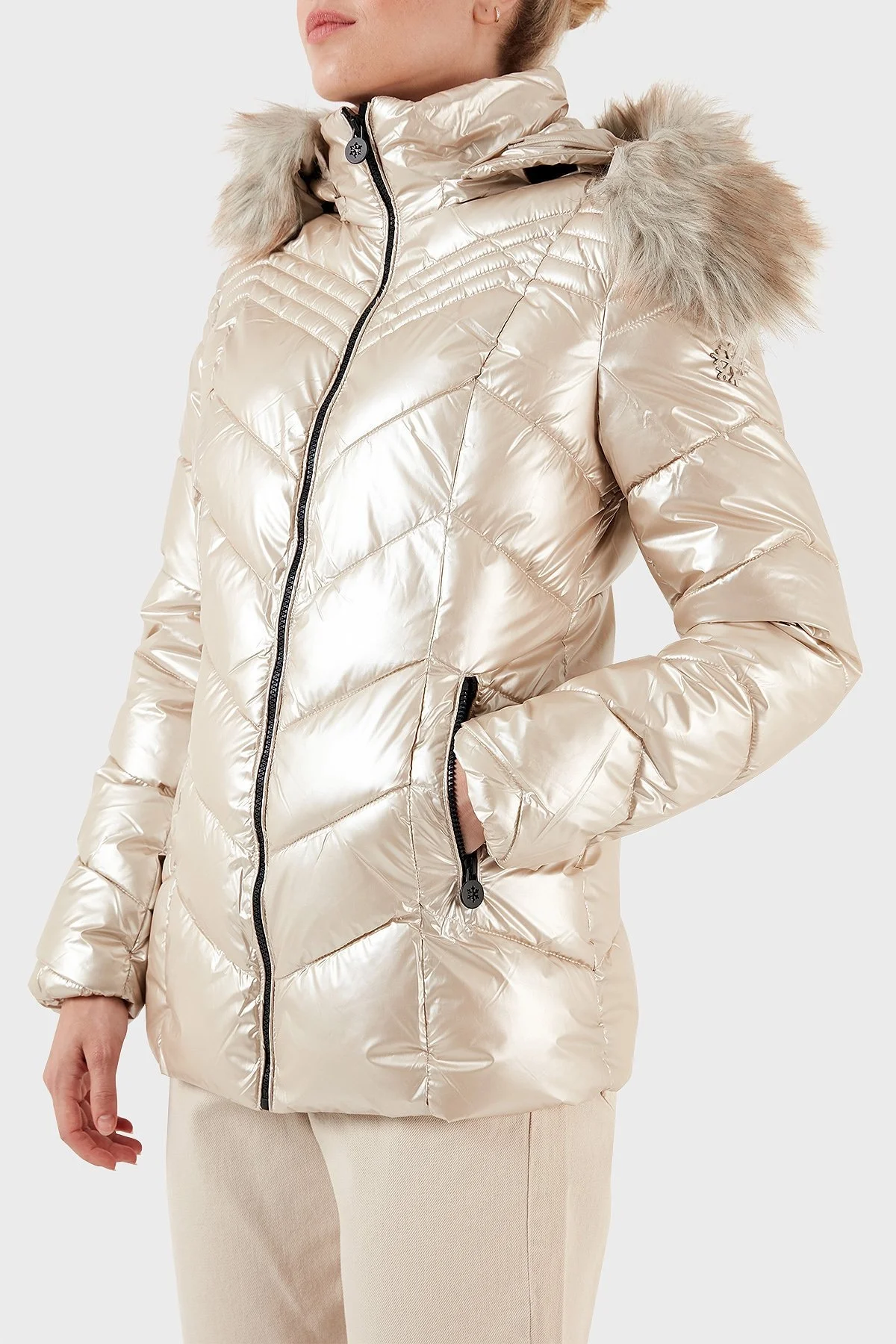 Norway Geographical Su Geçirmez Isı Yalıtımlı Çıkarılabilir Kapüşonlu Softshell Bayan Mont BOSHINY BEJ - 3