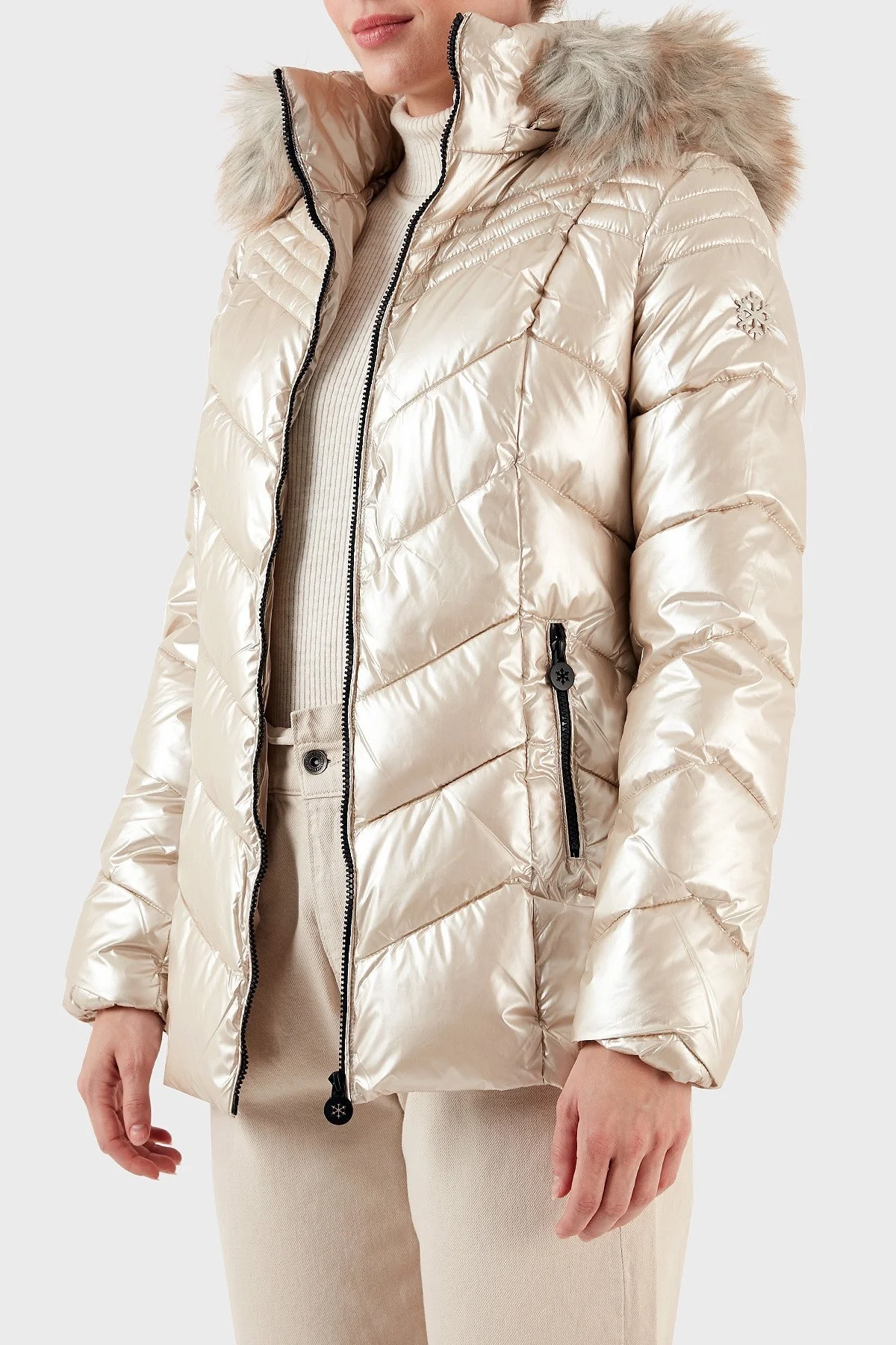 Norway Geographical Su Geçirmez Isı Yalıtımlı Çıkarılabilir Kapüşonlu Softshell Bayan Mont BOSHINY BEJ - 6