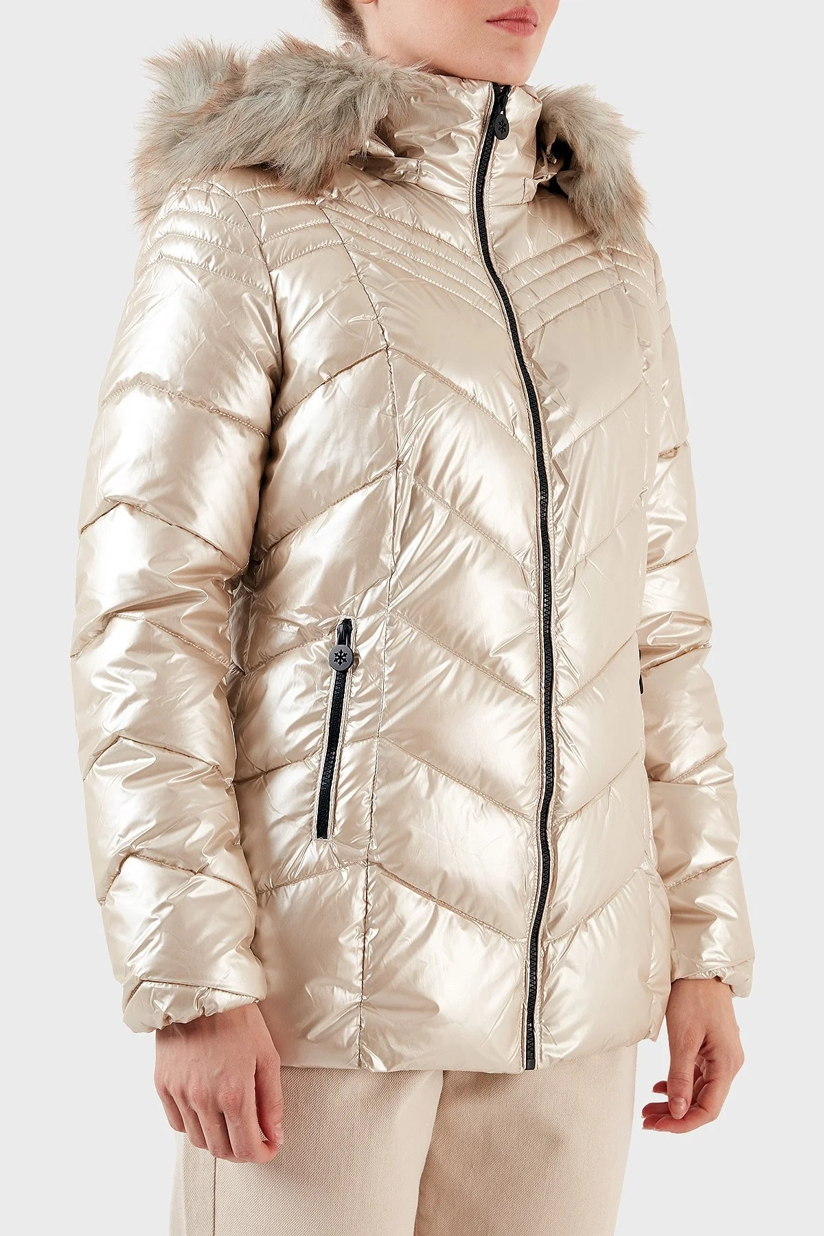 Norway Geographical Su Geçirmez Isı Yalıtımlı Çıkarılabilir Kapüşonlu Softshell Bayan Mont BOSHINY BEJ - 7