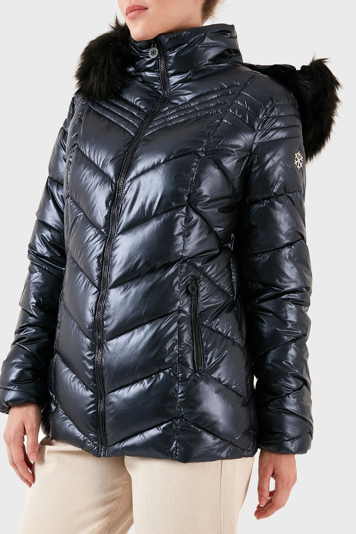 Norway Geographical Su Geçirmez Isı Yalıtımlı Çıkarılabilir Kapüşonlu Softshell Bayan Mont BOSHINY LACİVERT - 4