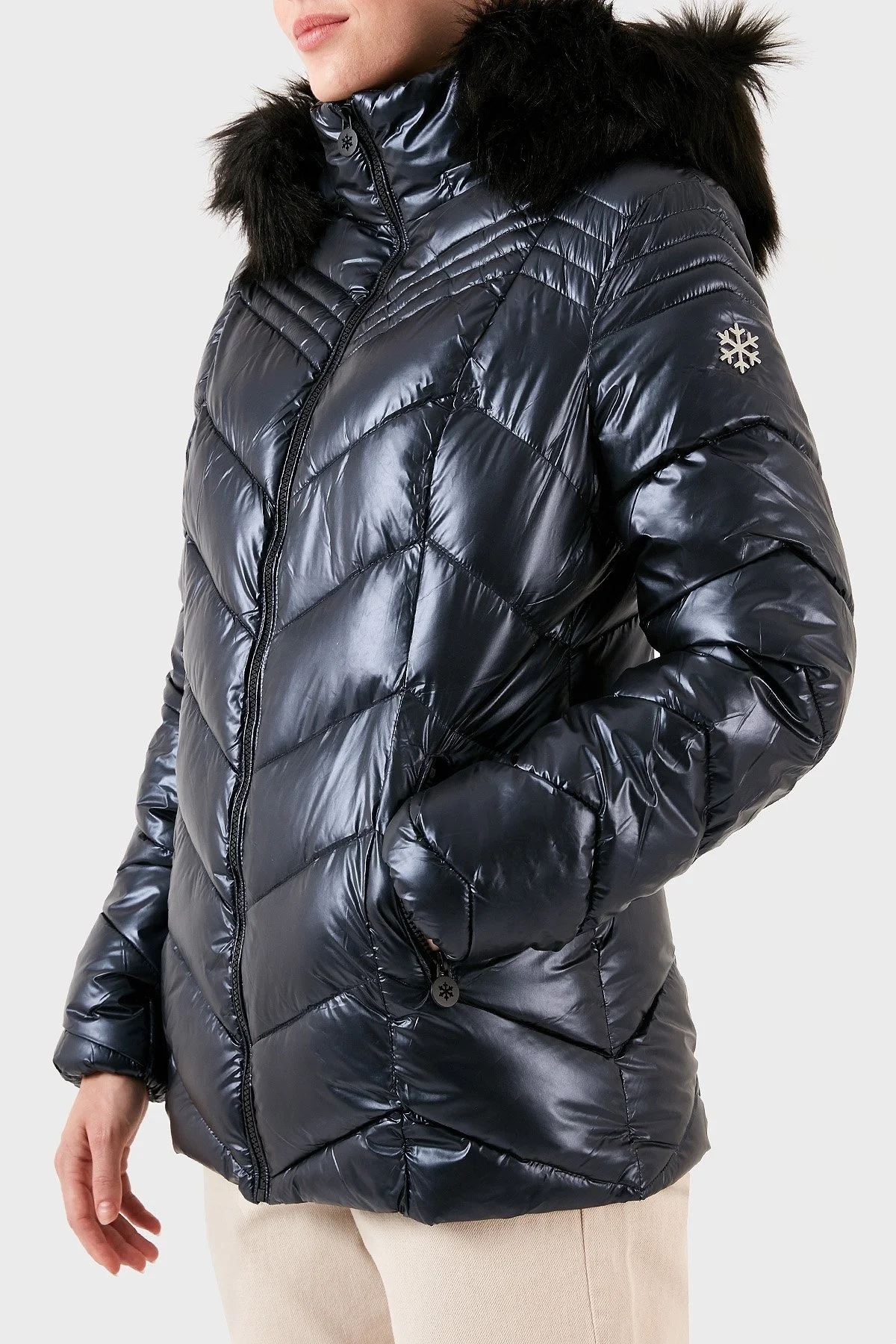 Norway Geographical Su Geçirmez Isı Yalıtımlı Çıkarılabilir Kapüşonlu Softshell Bayan Mont BOSHINY LACİVERT - 6