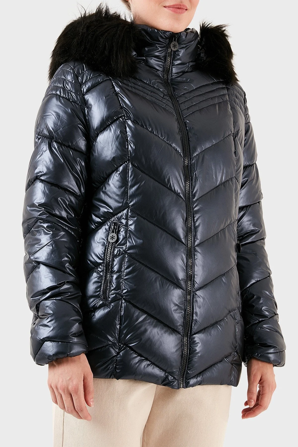 Norway Geographical Su Geçirmez Isı Yalıtımlı Çıkarılabilir Kapüşonlu Softshell Bayan Mont BOSHINY LACİVERT - 7