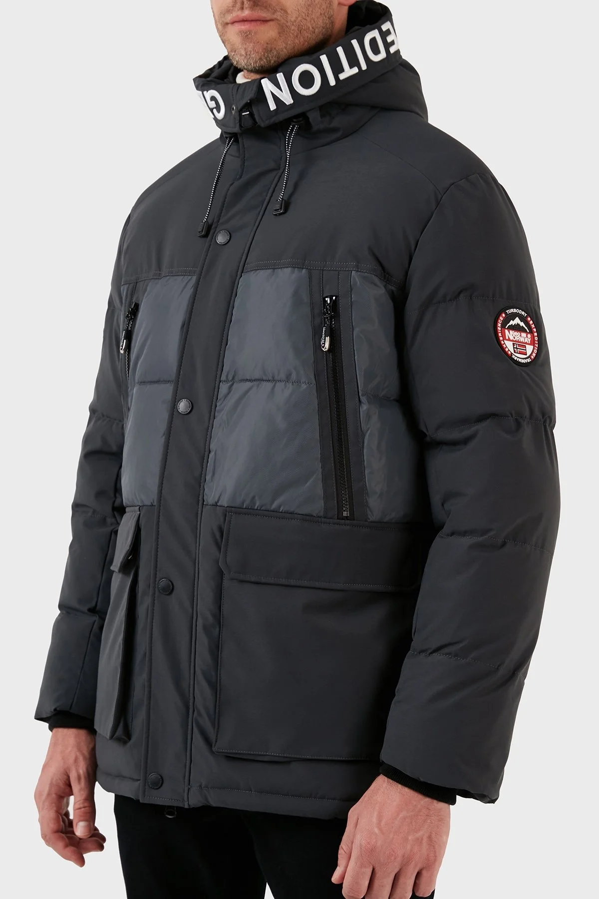 Norway Geographical Su ve Rüzgar Geçirmez Kapüşonlu Outdoor Erkek Parka ALEGROU KOYU GRİ - 3