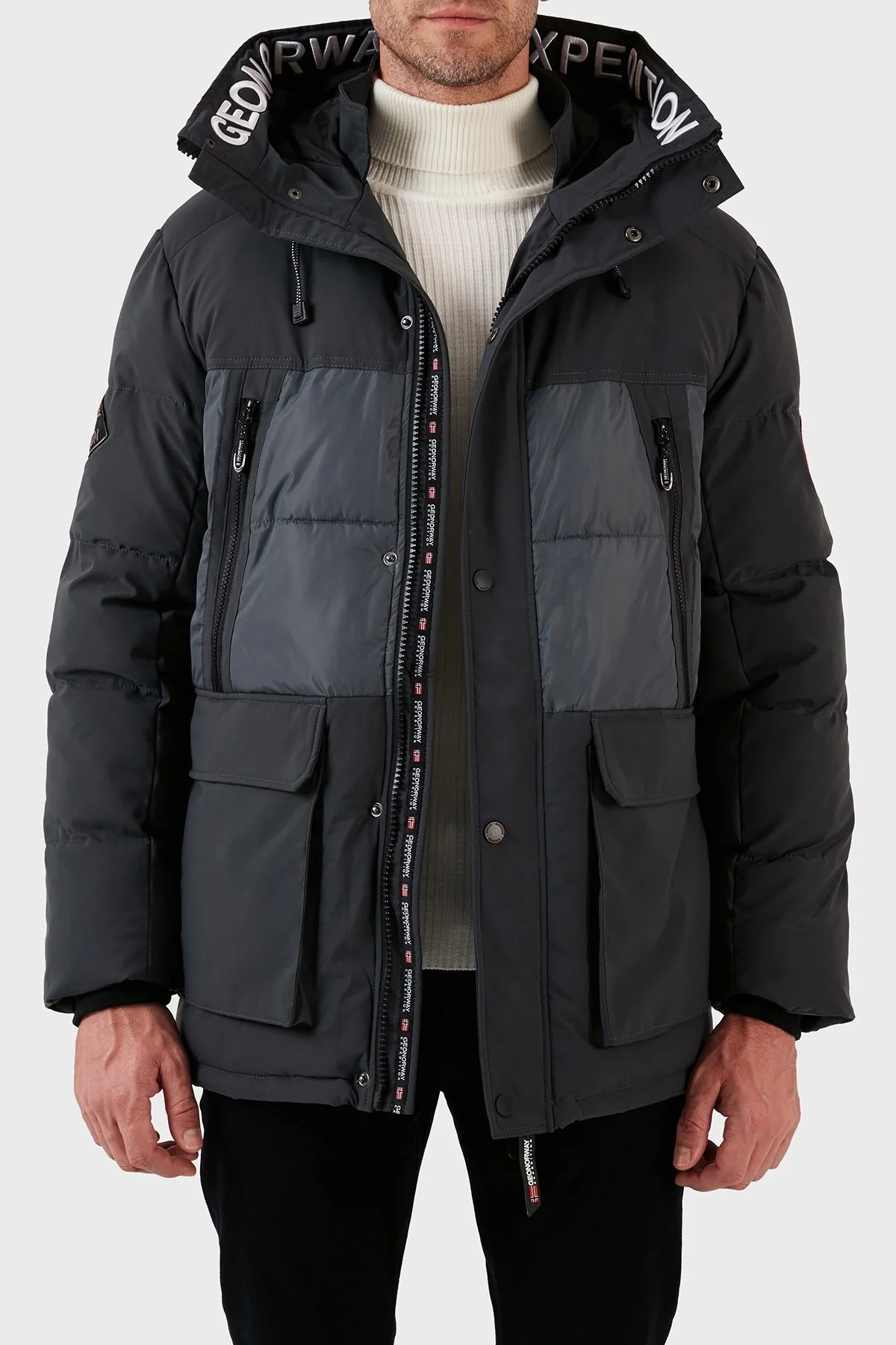 Norway Geographical Su ve Rüzgar Geçirmez Kapüşonlu Outdoor Erkek Parka ALEGROU KOYU GRİ - 4