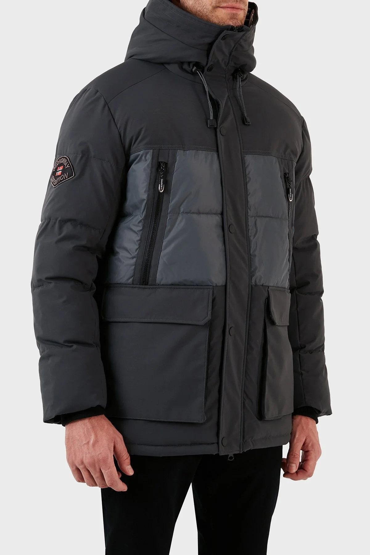 Norway Geographical Su ve Rüzgar Geçirmez Kapüşonlu Outdoor Erkek Parka ALEGROU KOYU GRİ - 7