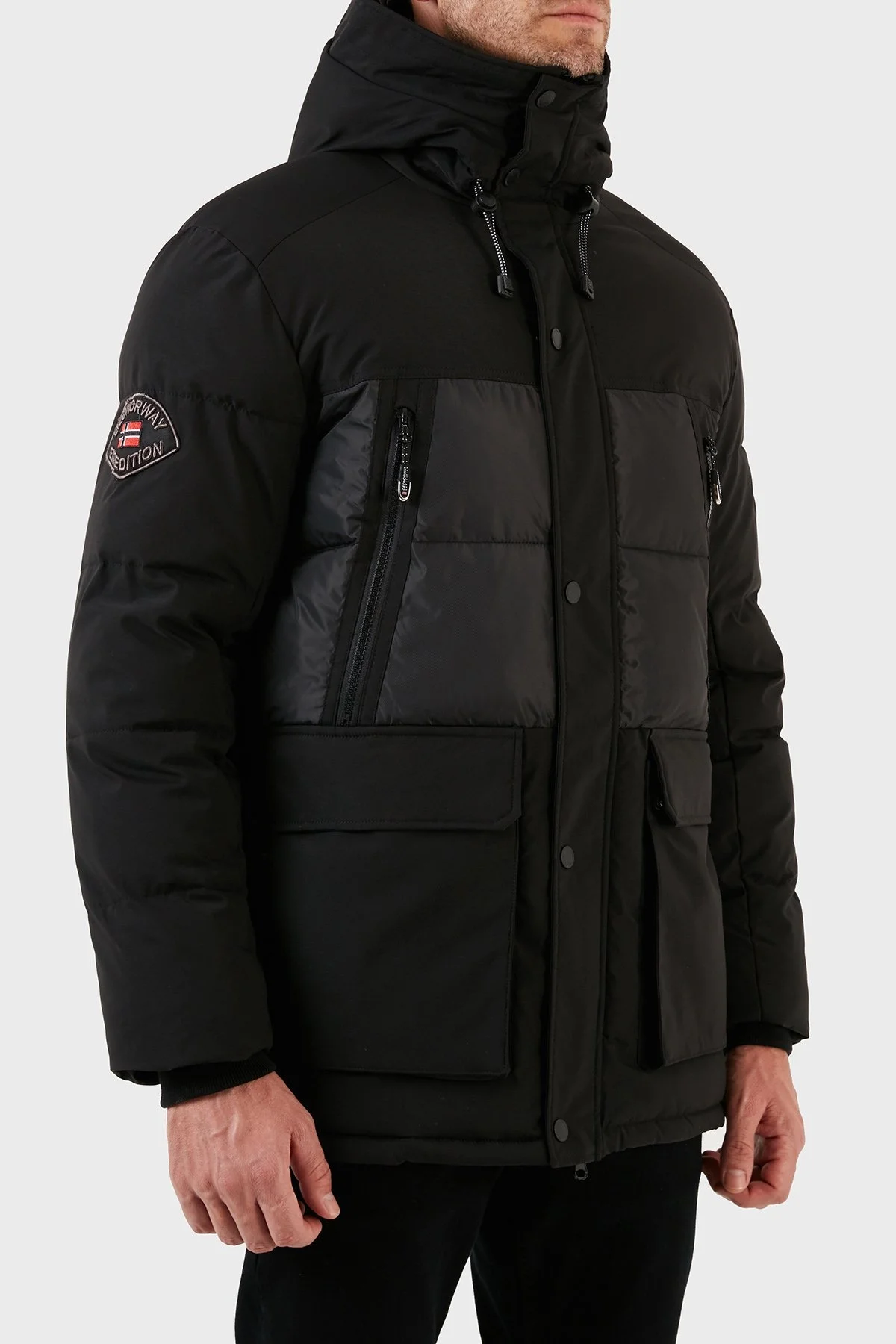 Norway Geographical Su ve Rüzgar Geçirmez Kapüşonlu Outdoor Erkek Parka ALEGROU SİYAH - 6