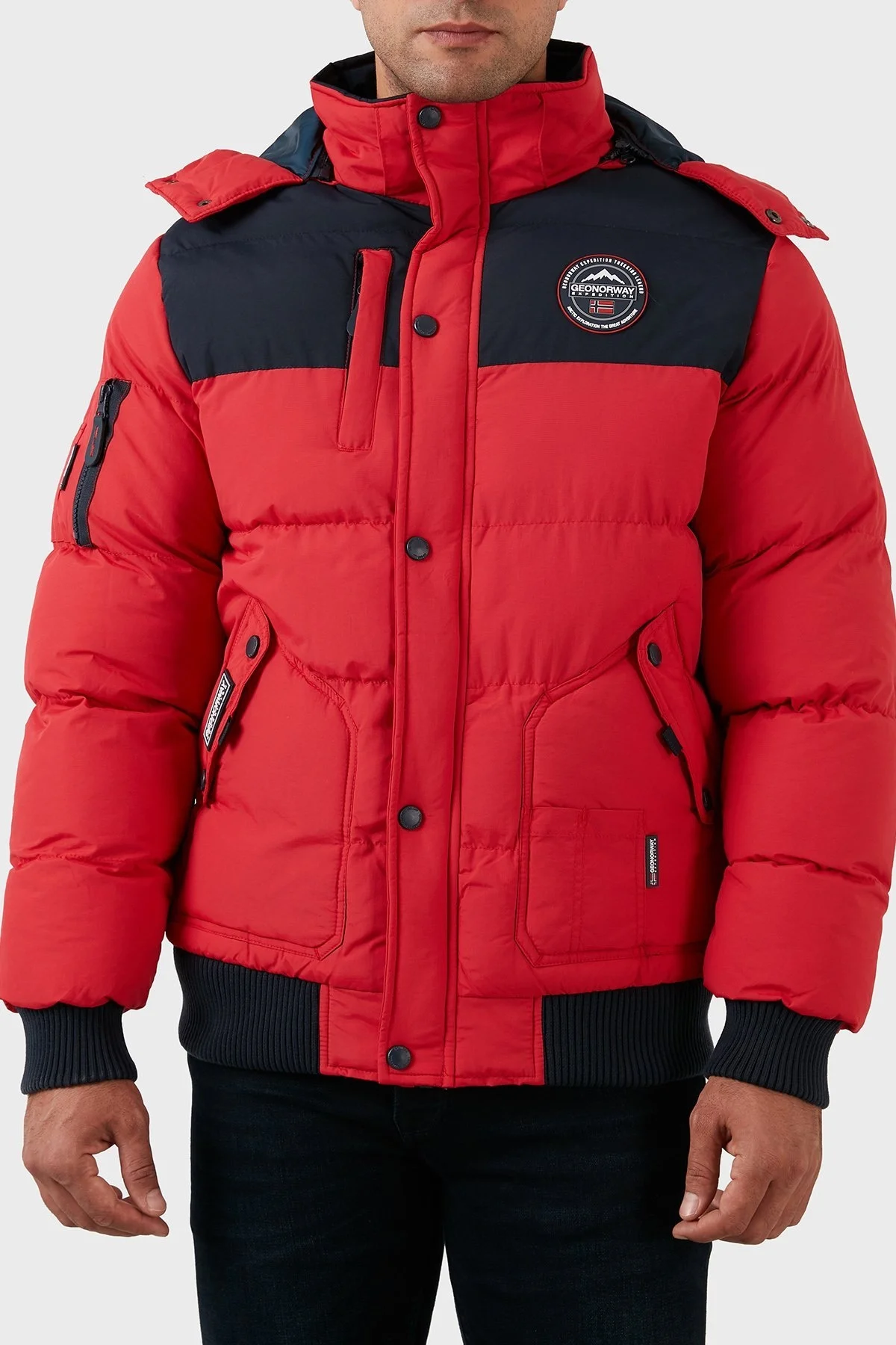Norway Geographical Suya Dayanıklı Çıkarılabilir Kapüşonlu Şişme Erkek Mont VOLVA KIRMIZI - 1
