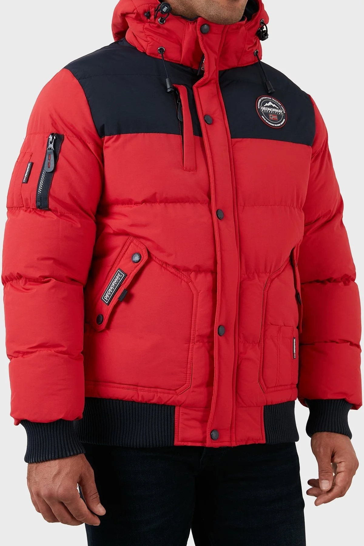 Norway Geographical Suya Dayanıklı Çıkarılabilir Kapüşonlu Şişme Erkek Mont VOLVA KIRMIZI - 2