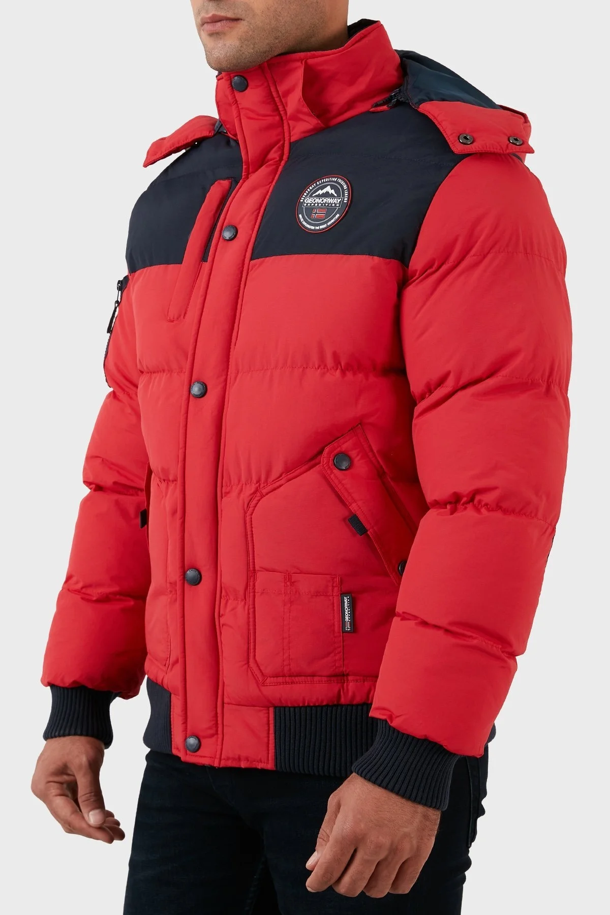 Norway Geographical Suya Dayanıklı Çıkarılabilir Kapüşonlu Şişme Erkek Mont VOLVA KIRMIZI - 3