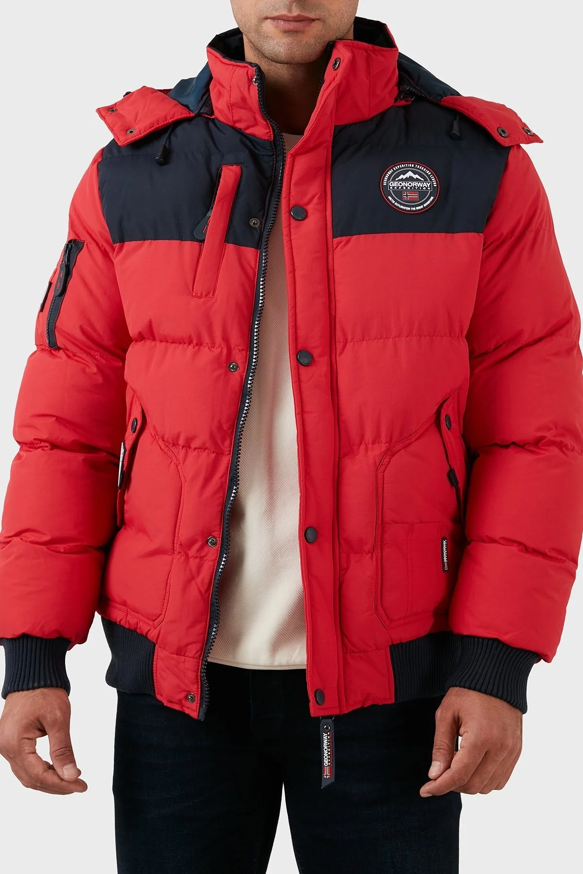 Norway Geographical Suya Dayanıklı Çıkarılabilir Kapüşonlu Şişme Erkek Mont VOLVA KIRMIZI - 4