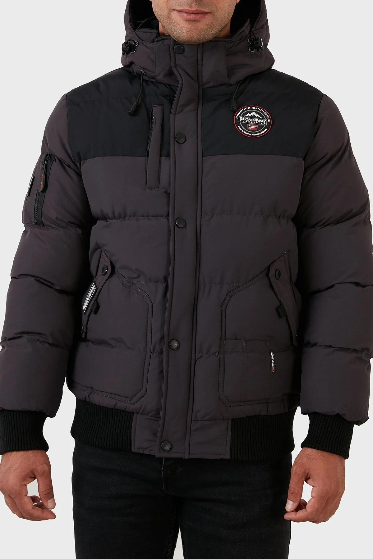 Norway Geographical Suya Dayanıklı Çıkarılabilir Kapüşonlu Şişme Erkek Mont VOLVA KOYU GRİ - 8