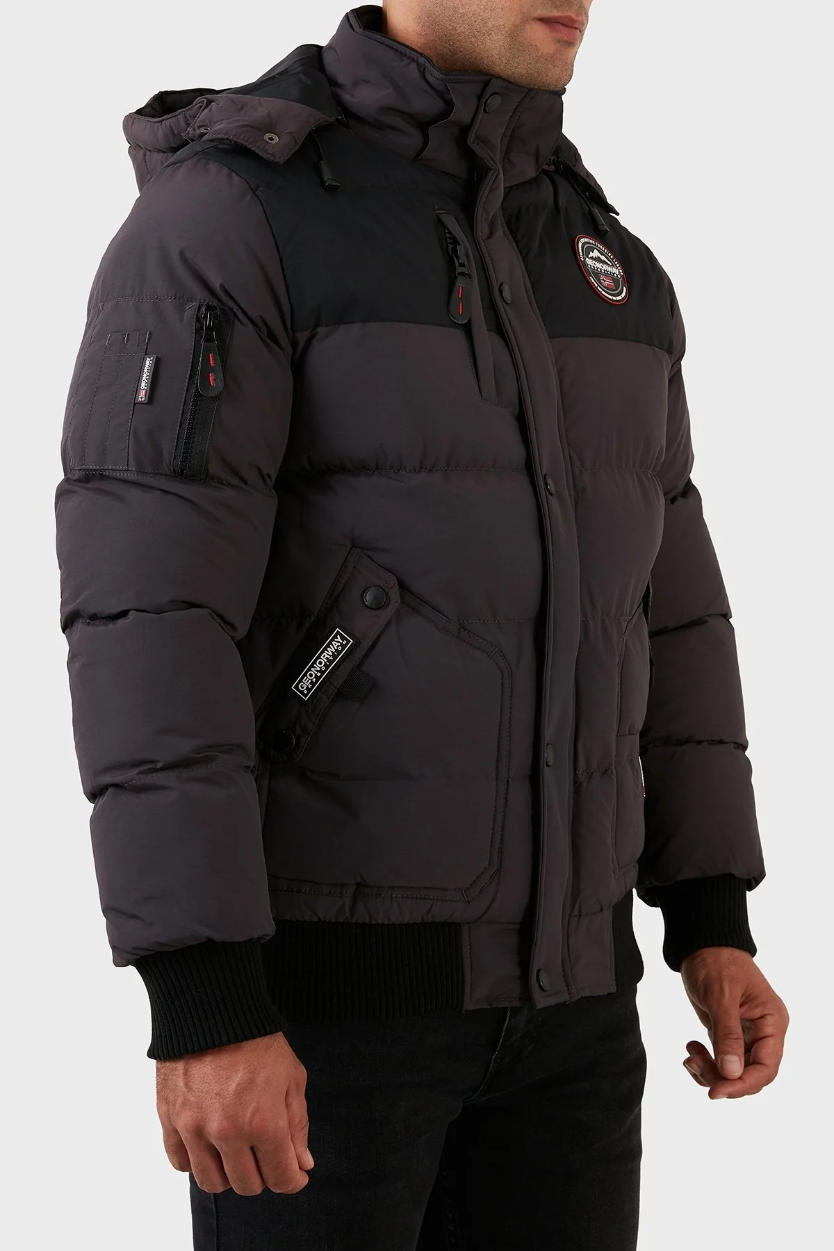 Norway Geographical Suya Dayanıklı Çıkarılabilir Kapüşonlu Şişme Erkek Mont VOLVA KOYU GRİ - 9