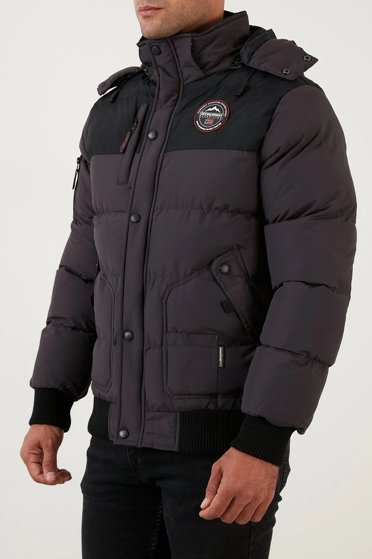 Norway Geographical Suya Dayanıklı Çıkarılabilir Kapüşonlu Şişme Erkek Mont VOLVA KOYU GRİ - 10