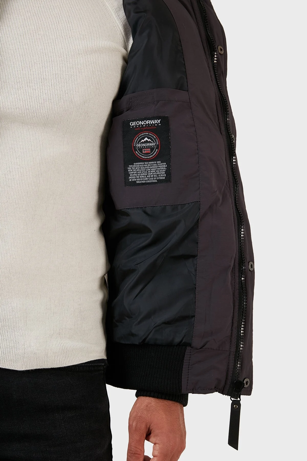 Norway Geographical Suya Dayanıklı Çıkarılabilir Kapüşonlu Şişme Erkek Mont VOLVA KOYU GRİ - 12