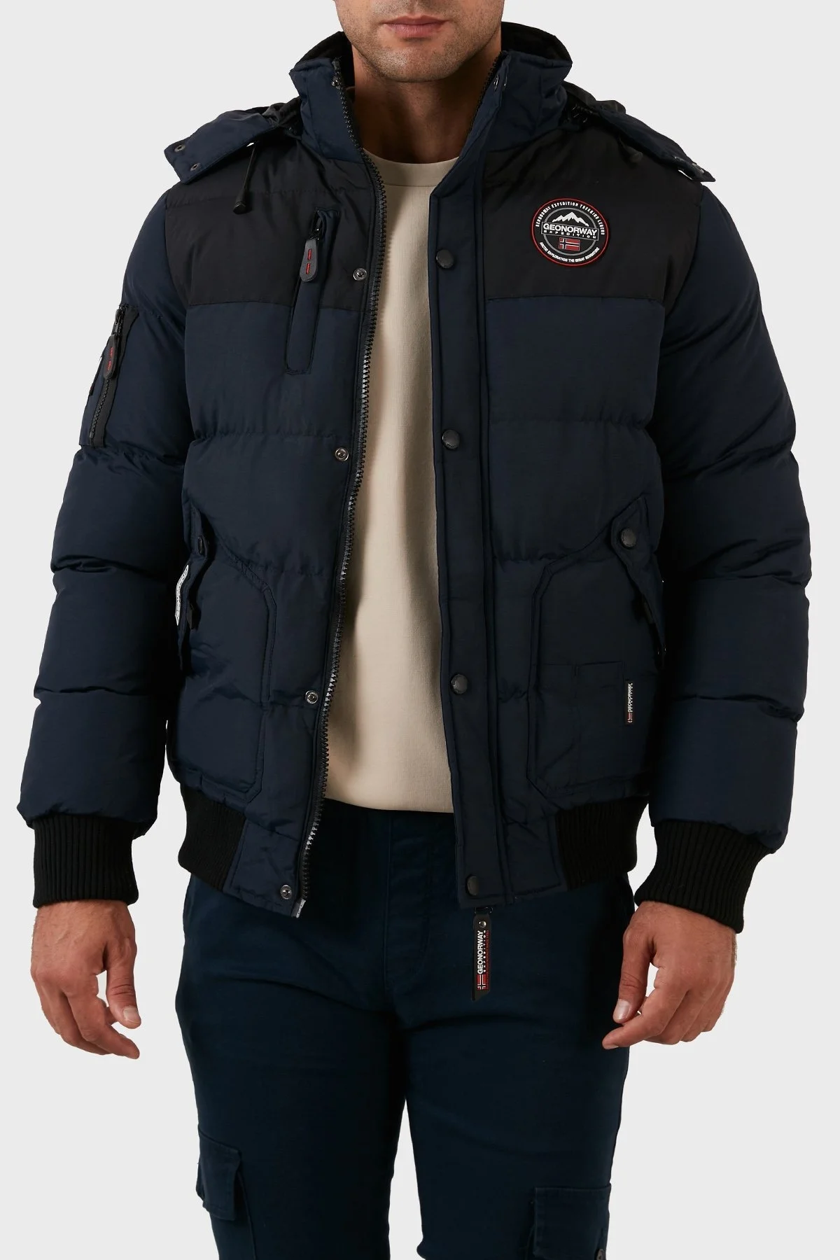 Norway Geographical Suya Dayanıklı Çıkarılabilir Kapüşonlu Şişme Erkek Mont VOLVA LACİVERT - 4