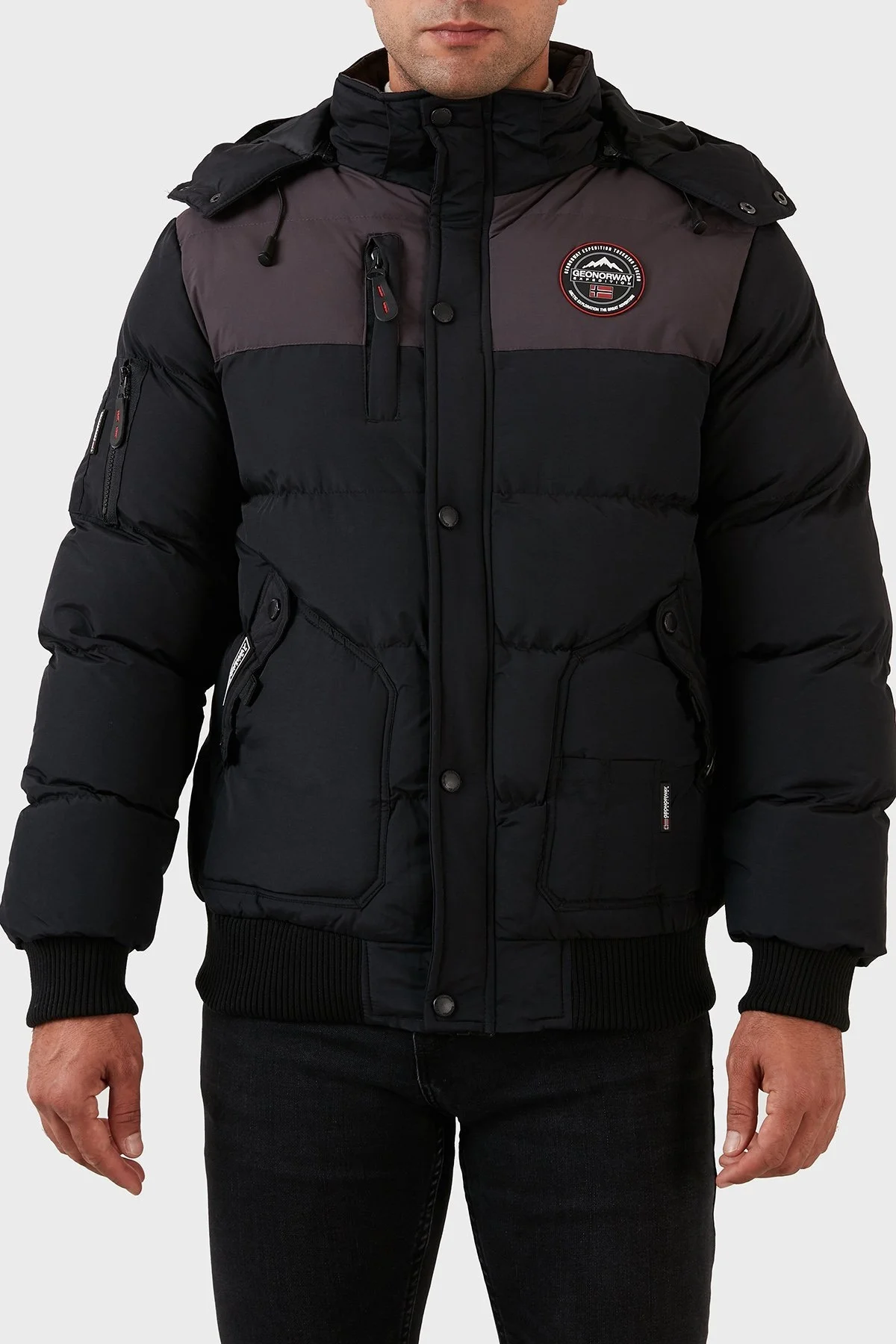 Norway Geographical Suya Dayanıklı Çıkarılabilir Kapüşonlu Şişme Erkek Mont VOLVA SİYAH - 8