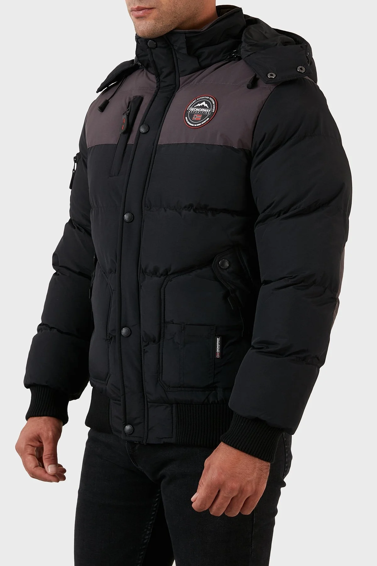 Norway Geographical Suya Dayanıklı Çıkarılabilir Kapüşonlu Şişme Erkek Mont VOLVA SİYAH - 10