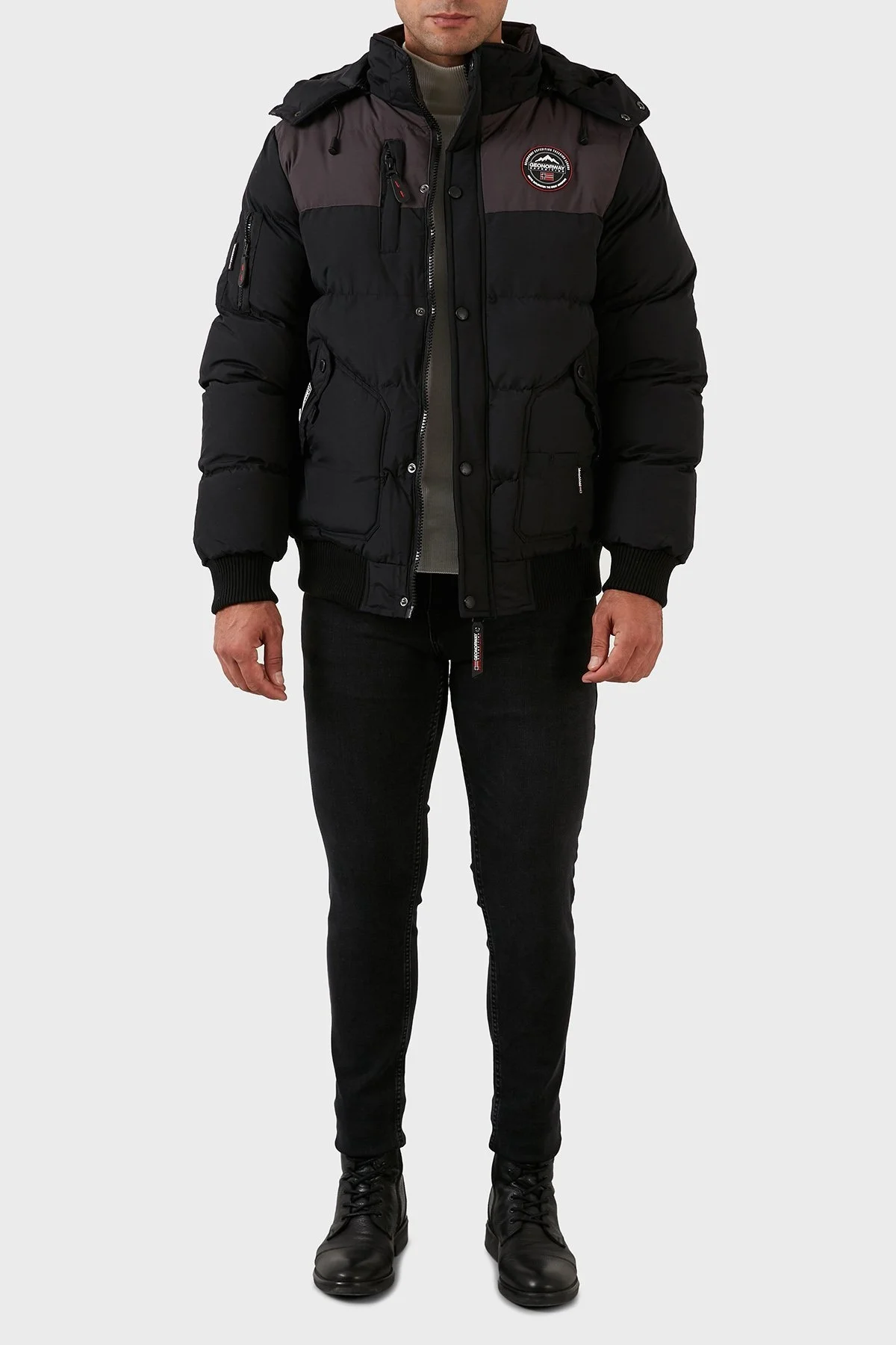 Norway Geographical Suya Dayanıklı Çıkarılabilir Kapüşonlu Şişme Erkek Mont VOLVA SİYAH - 11