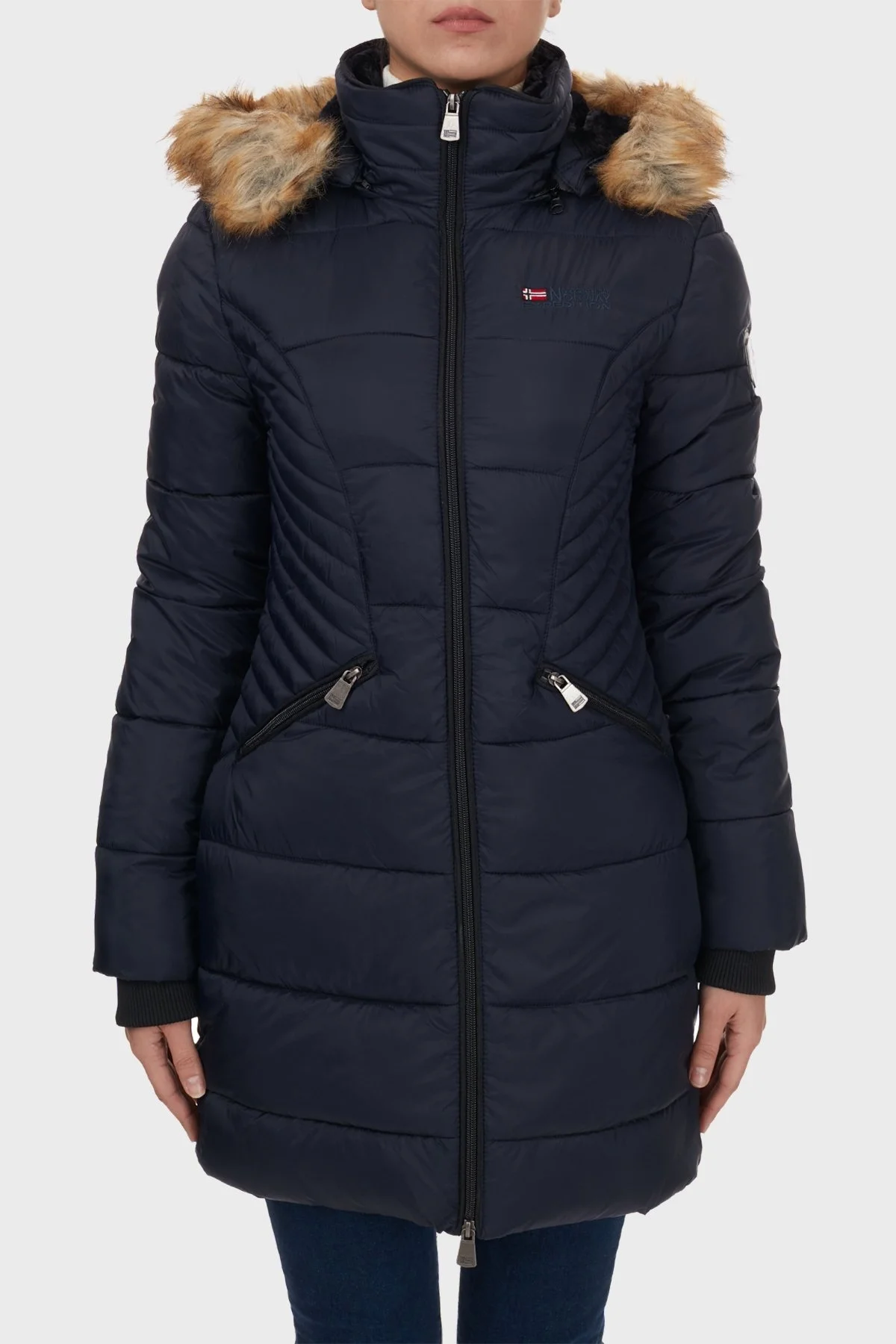 Norway Geographical Suya ve Soğuğa Dayanıklı Kapüşonlu Bayan Parka ABEILLE LACİVERT - 2