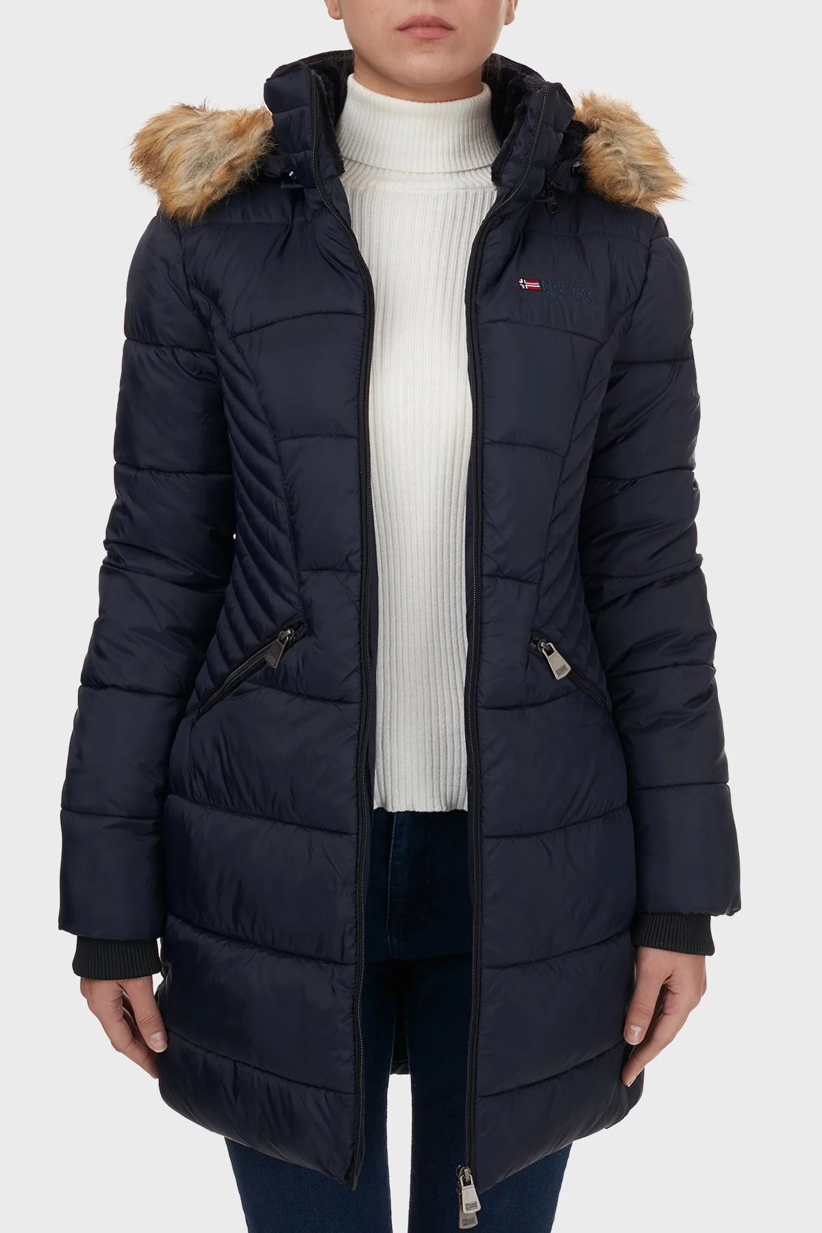 Norway Geographical Suya ve Soğuğa Dayanıklı Kapüşonlu Bayan Parka ABEILLE LACİVERT - 5