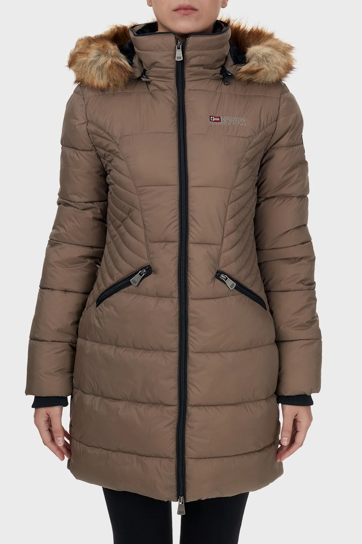 Norway Geographical Suya ve Soğuğa Dayanıklı Kapüşonlu Bayan Parka ABEILLE VİZON - 9