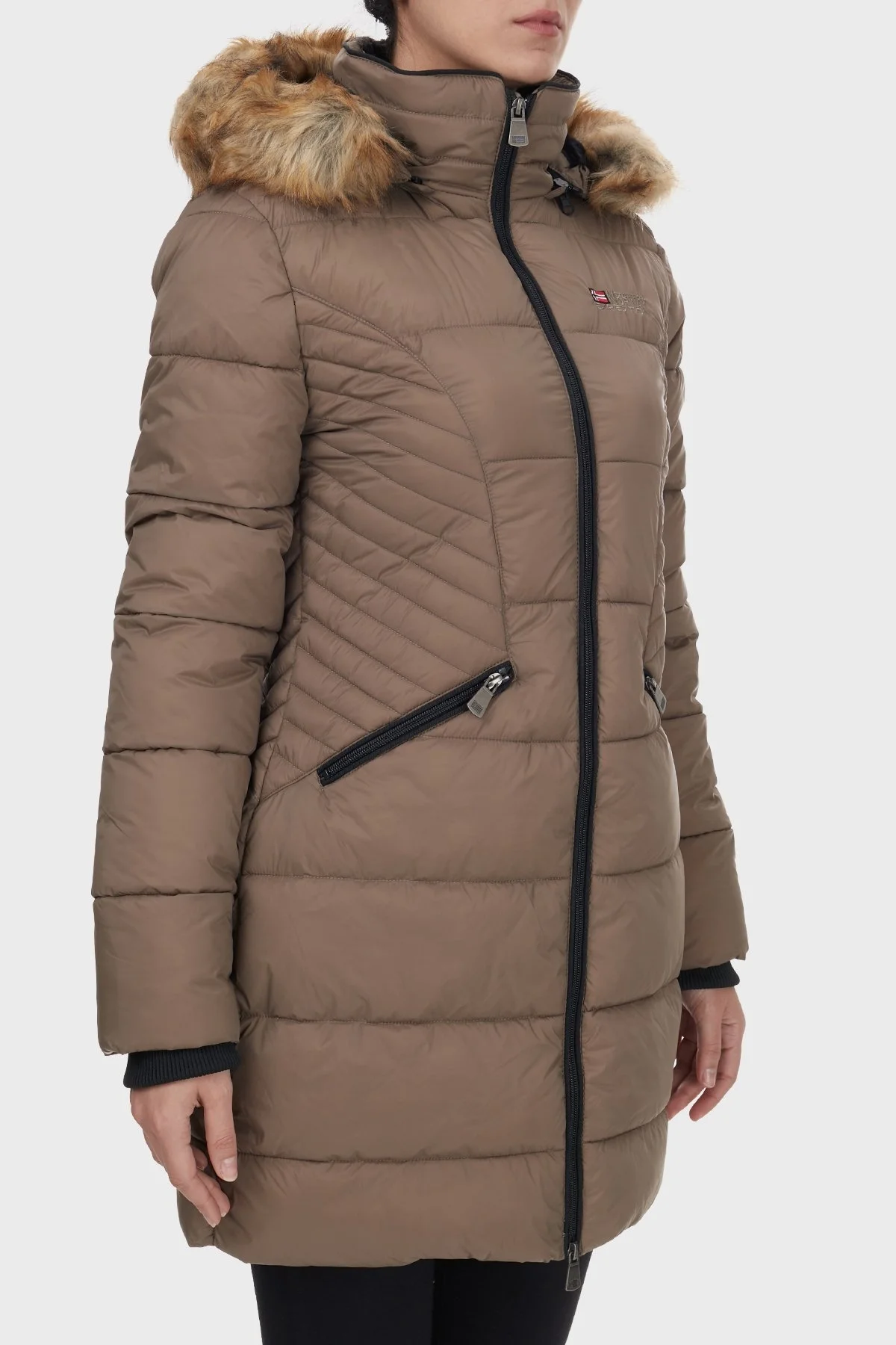 Norway Geographical Suya ve Soğuğa Dayanıklı Kapüşonlu Bayan Parka ABEILLE VİZON - 10