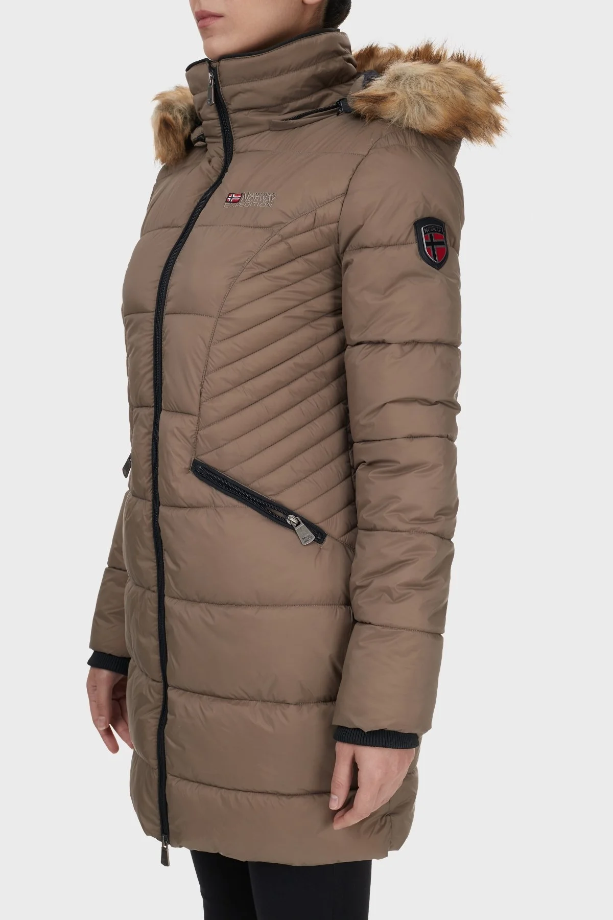 Norway Geographical Suya ve Soğuğa Dayanıklı Kapüşonlu Bayan Parka ABEILLE VİZON - 11