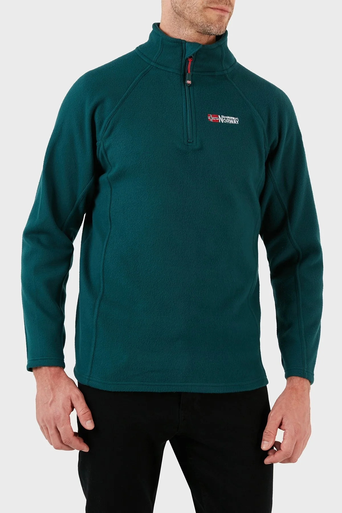 Norway Geographical Yumuşak Dokulu Dik Yaka Yarım Fermuarlı Outdoor Erkek Polar TUGASSOR KOYU YEŞİL - 9