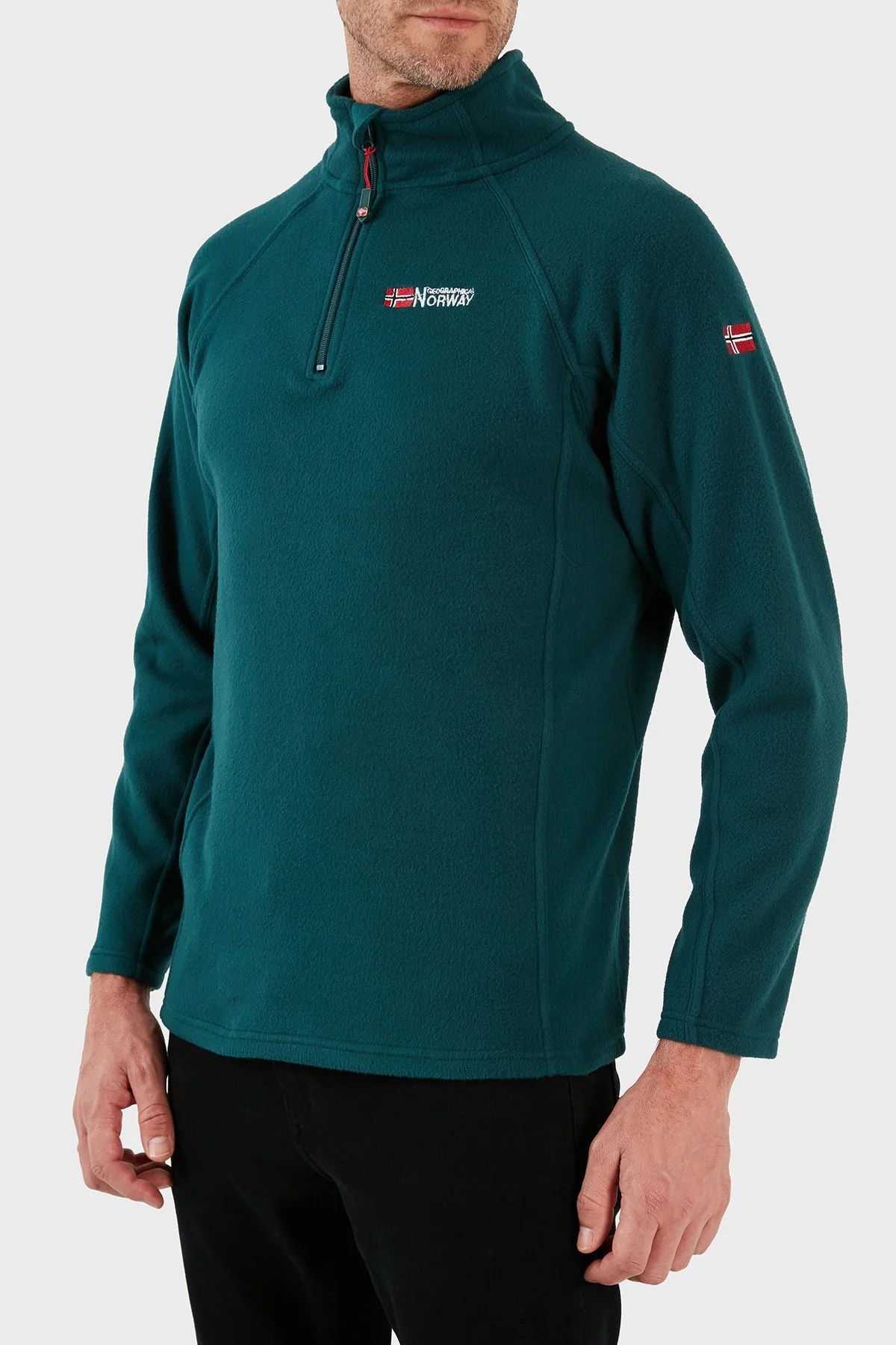 Norway Geographical Yumuşak Dokulu Dik Yaka Yarım Fermuarlı Outdoor Erkek Polar TUGASSOR KOYU YEŞİL - 10