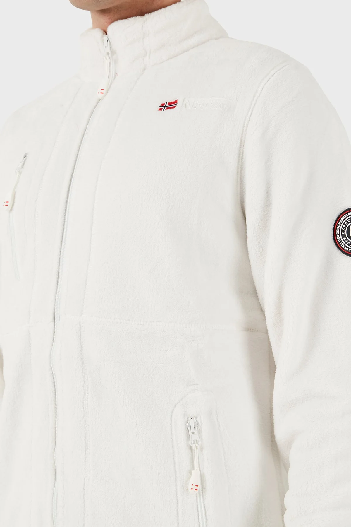 Norway Geographical Yumuşak Dokulu Soğuğa Dayanıklı Fermuarlı Outdoor Erkek Polar UPLOAD BEYAZ - 3