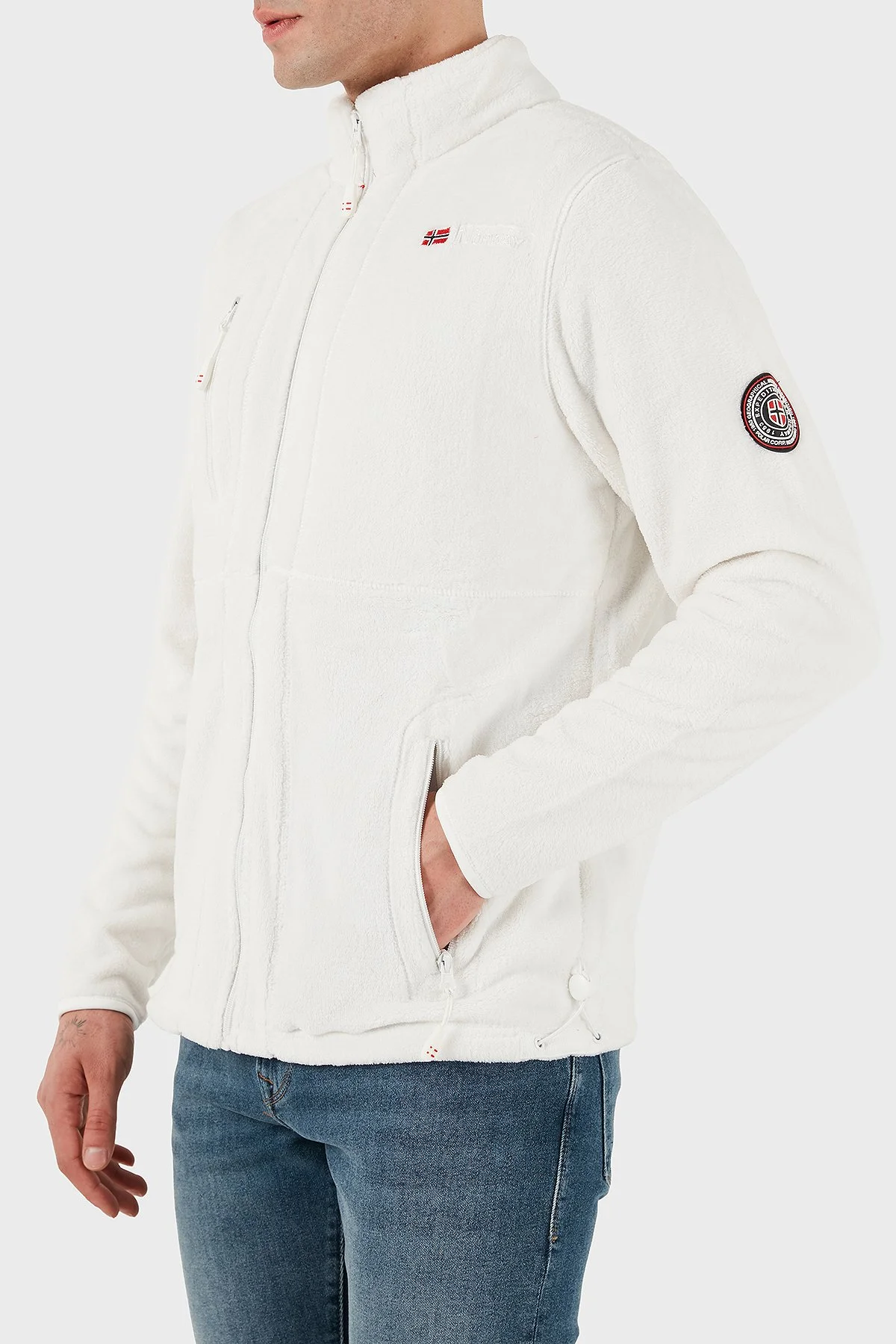 Norway Geographical Yumuşak Dokulu Soğuğa Dayanıklı Fermuarlı Outdoor Erkek Polar UPLOAD BEYAZ - 4