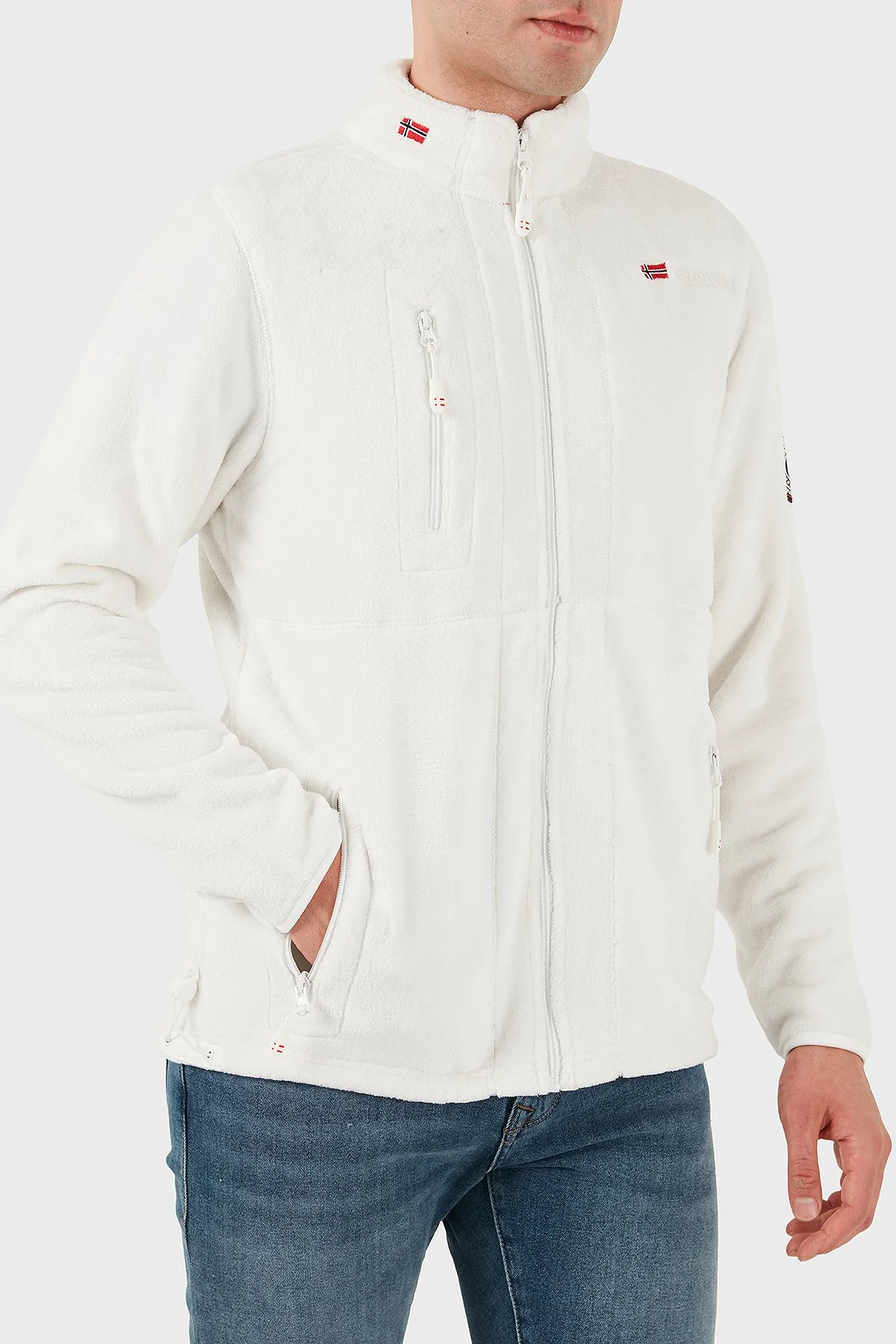 Norway Geographical Yumuşak Dokulu Soğuğa Dayanıklı Fermuarlı Outdoor Erkek Polar UPLOAD BEYAZ - 5