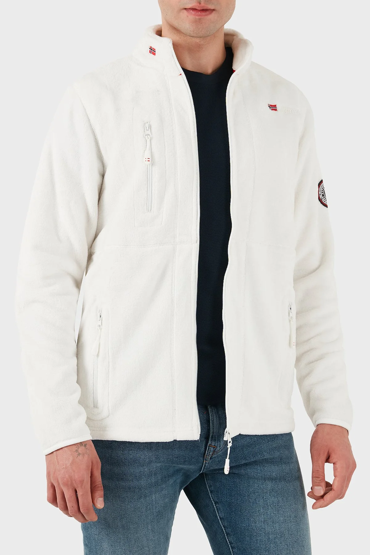 Norway Geographical Yumuşak Dokulu Soğuğa Dayanıklı Fermuarlı Outdoor Erkek Polar UPLOAD BEYAZ - 6