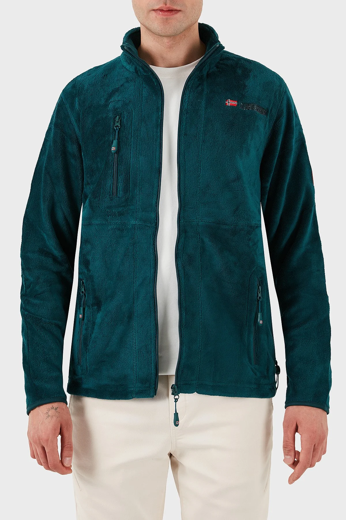 Norway Geographical Yumuşak Dokulu Soğuğa Dayanıklı Fermuarlı Outdoor Erkek Polar UPLOAD YEŞİL - 1