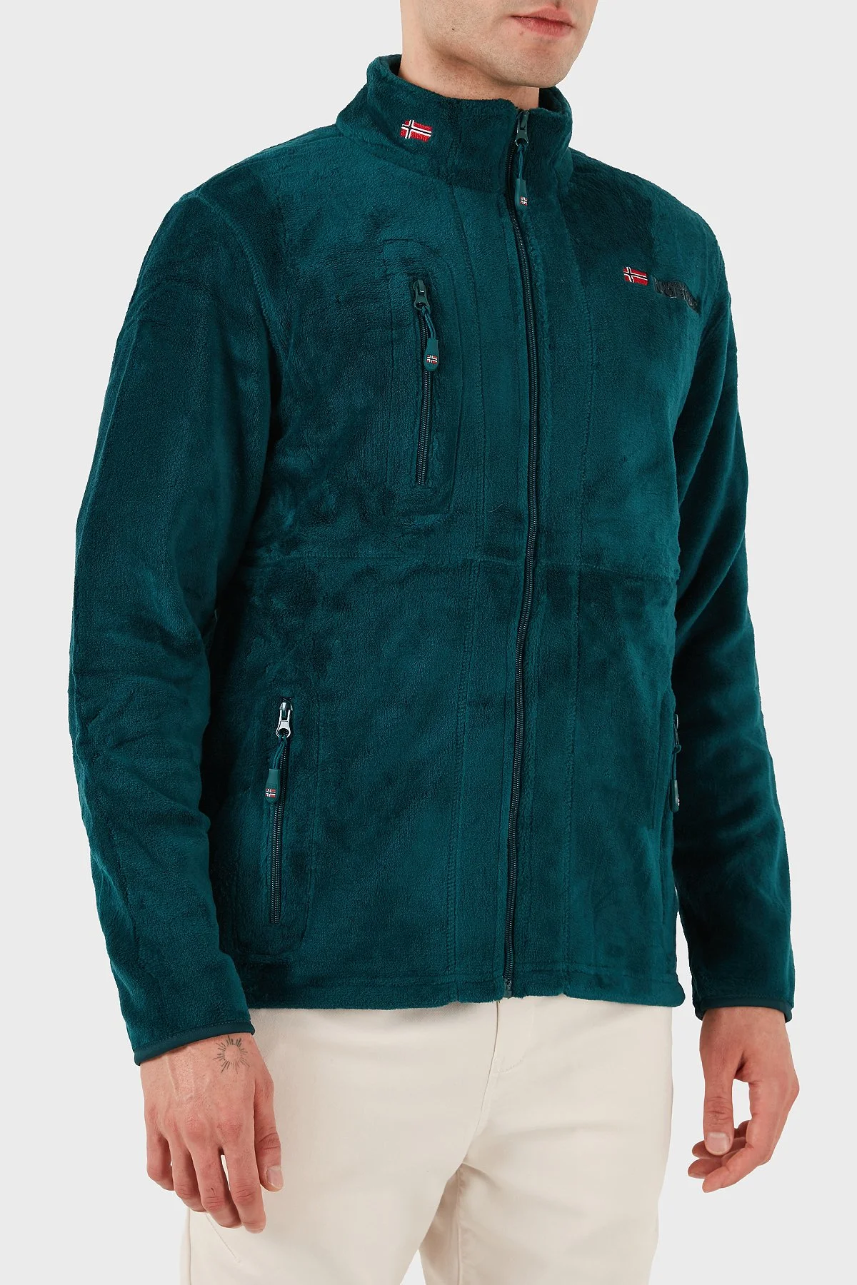 Norway Geographical Yumuşak Dokulu Soğuğa Dayanıklı Fermuarlı Outdoor Erkek Polar UPLOAD YEŞİL - 4