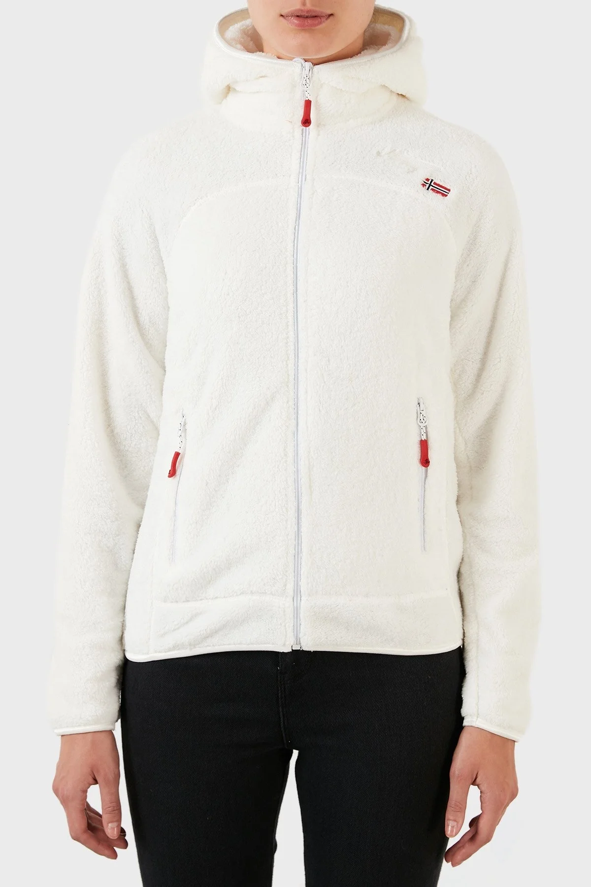 Norway Geographical Yumuşak Dokulu Soğuğa Dayanıklı Kapüşonlu Bayan Polar UPALOOD BEYAZ - 1