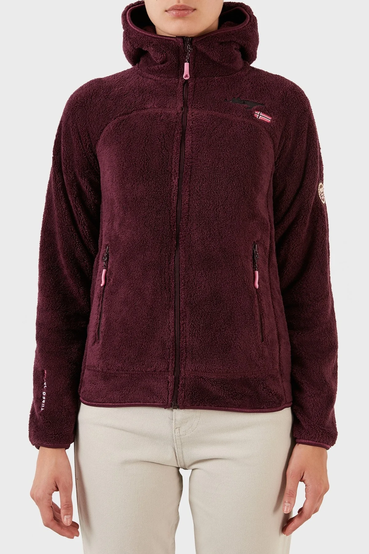 Norway Geographical Yumuşak Dokulu Soğuğa Dayanıklı Kapüşonlu Bayan Polar UPALOOD BORDO - 6