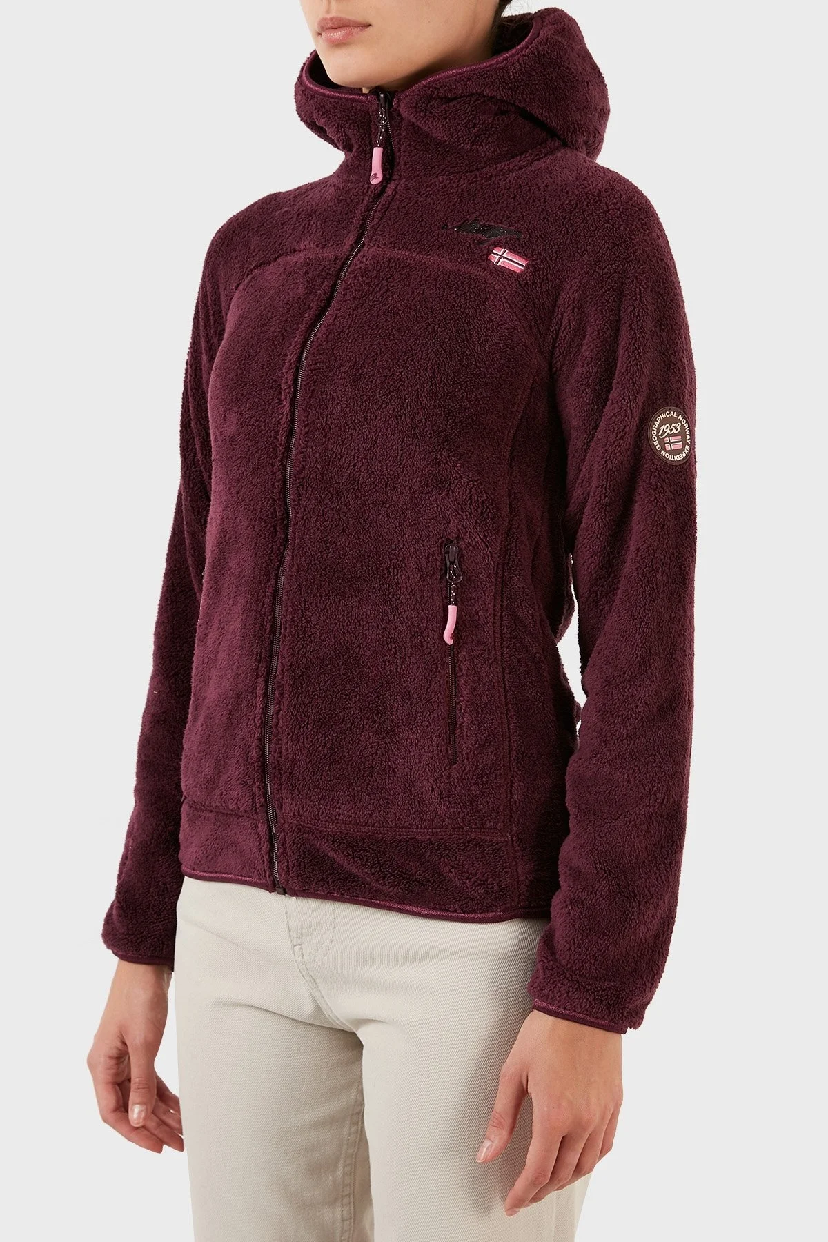 Norway Geographical Yumuşak Dokulu Soğuğa Dayanıklı Kapüşonlu Bayan Polar UPALOOD BORDO - 7