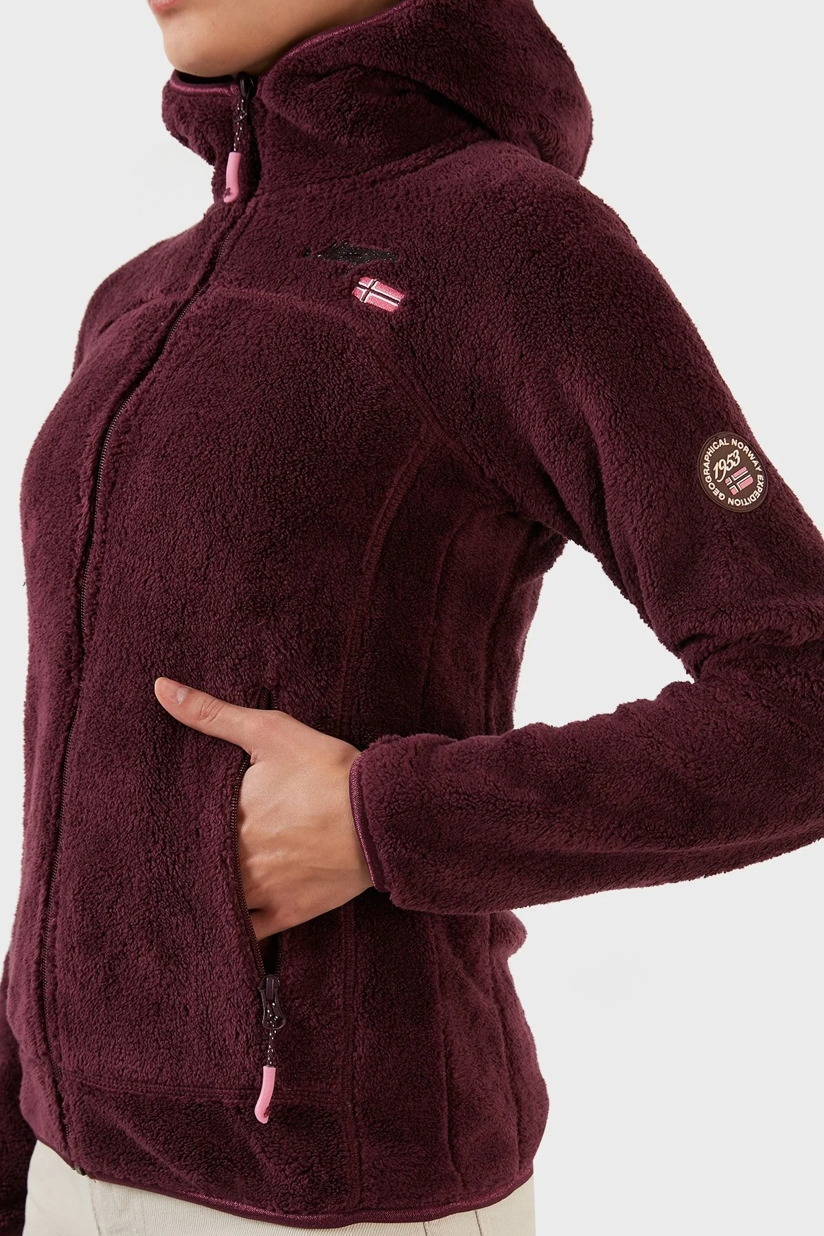 Norway Geographical Yumuşak Dokulu Soğuğa Dayanıklı Kapüşonlu Bayan Polar UPALOOD BORDO - 9