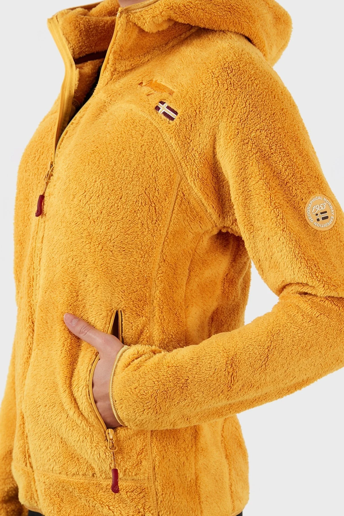 Norway Geographical Yumuşak Dokulu Soğuğa Dayanıklı Kapüşonlu Bayan Polar UPALOOD HARDAL - 4